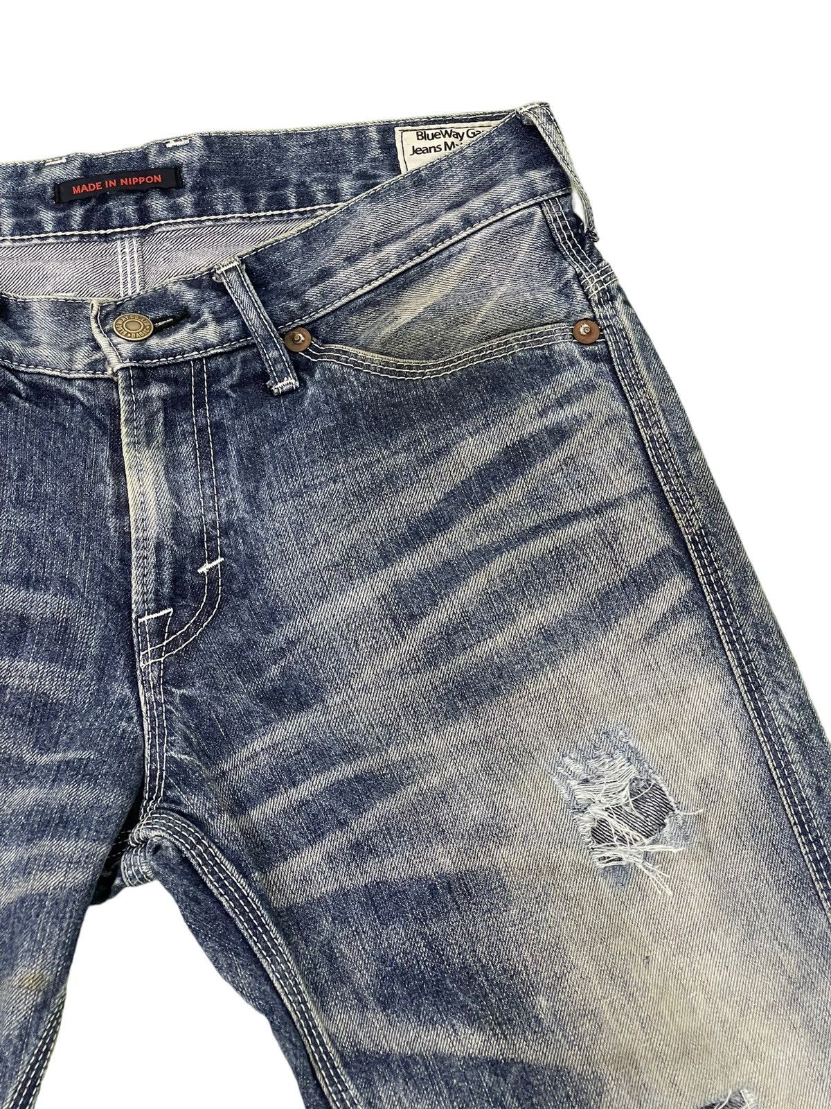 Japanese Brand Flare Jeans Blue Way Japan Distress Denim Acid Wash 6🟦 Size US 31 - 9 Thumbnail