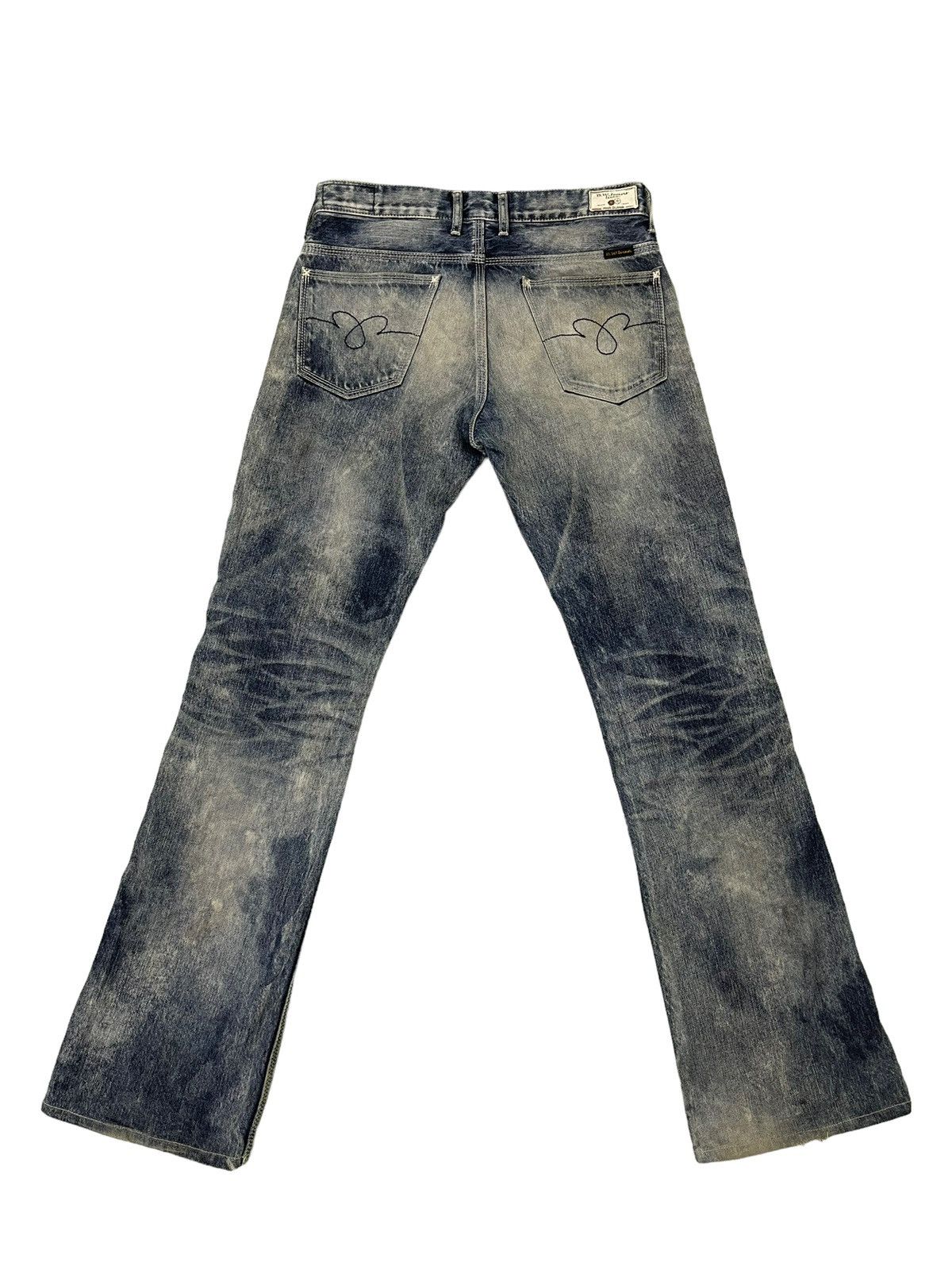 Japanese Brand Flare Jeans Blue Way Japan Distress Denim Acid Wash 6🟦 Size US 31 - 13 Thumbnail