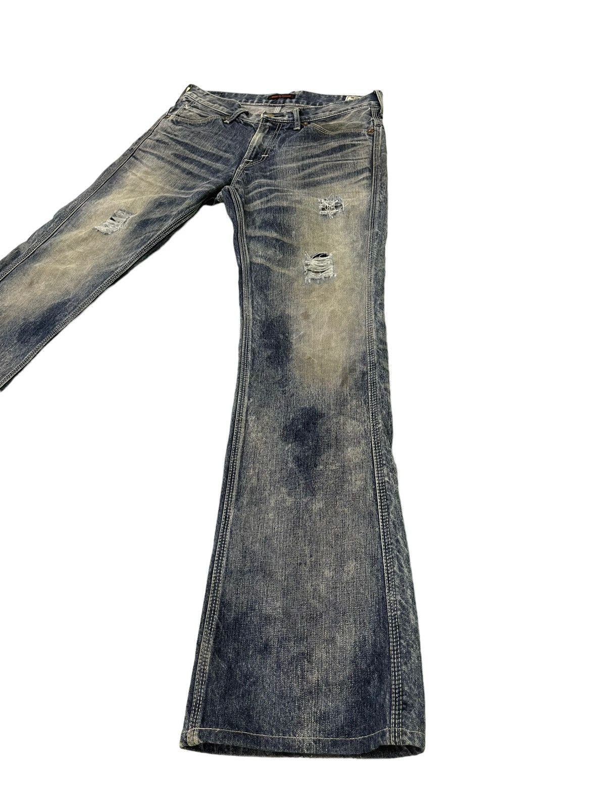Japanese Brand Flare Jeans Blue Way Japan Distress Denim Acid Wash 6🟦 Size US 31 - 3 Thumbnail
