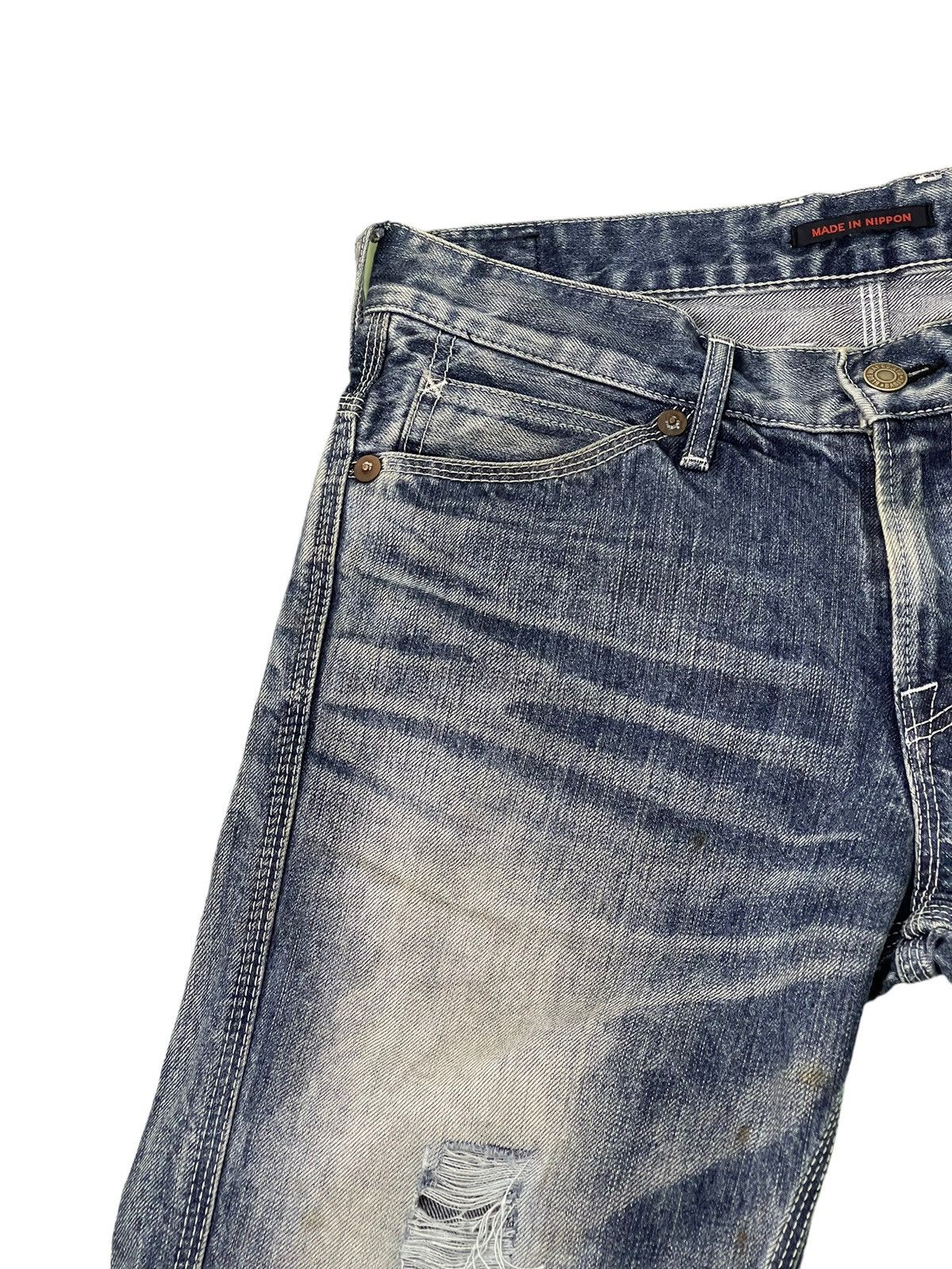 Japanese Brand Flare Jeans Blue Way Japan Distress Denim Acid Wash 6🟦 Size US 31 - 8 Thumbnail