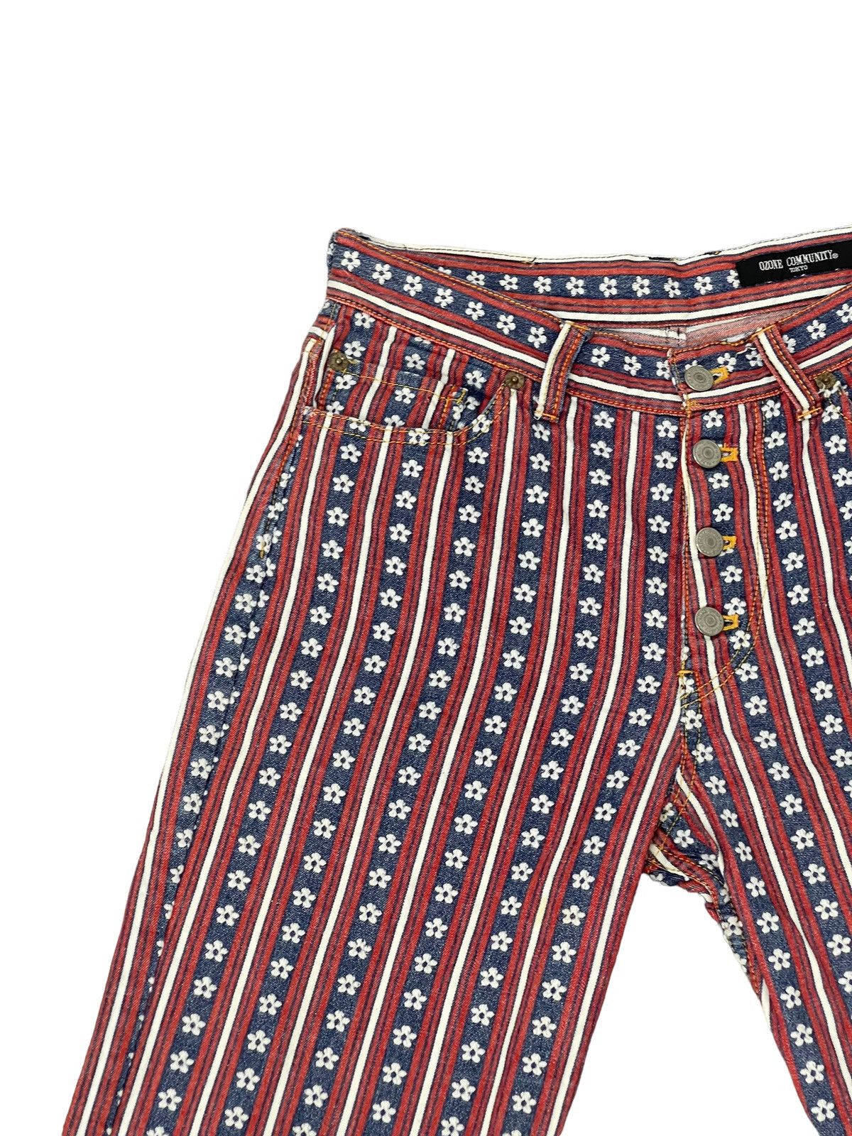 Hysteric Glamour Flare Jeans Ozone Community Brocade Striped Boot Cut 7🟦 Size US 27 - 8 Thumbnail