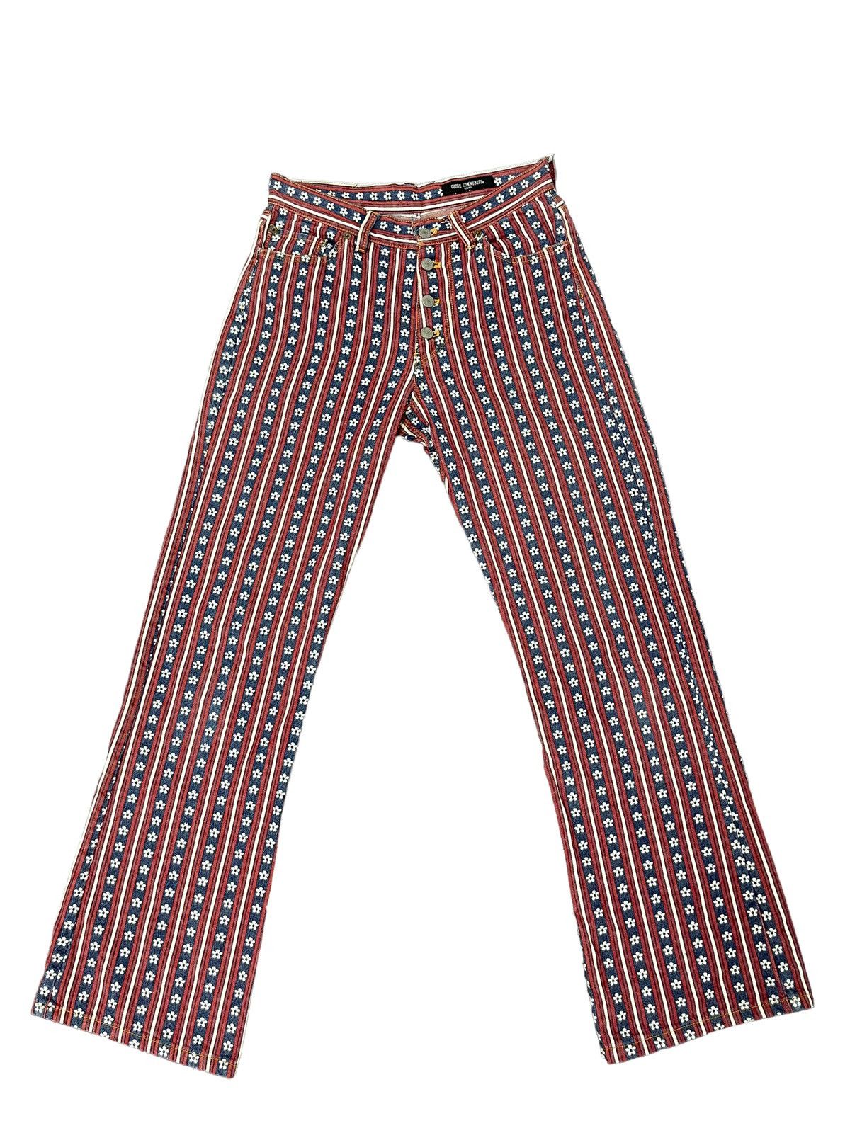 Hysteric Glamour Flare Jeans Ozone Community Brocade Striped Boot Cut 7🟦 Size US 27 - 2 Thumbnail