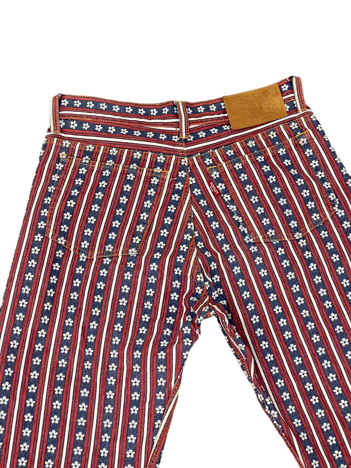 Hysteric Glamour Flare Jeans Ozone Community Brocade Striped Boot Cut 7🟦 Size US 27 - 18 Thumbnail