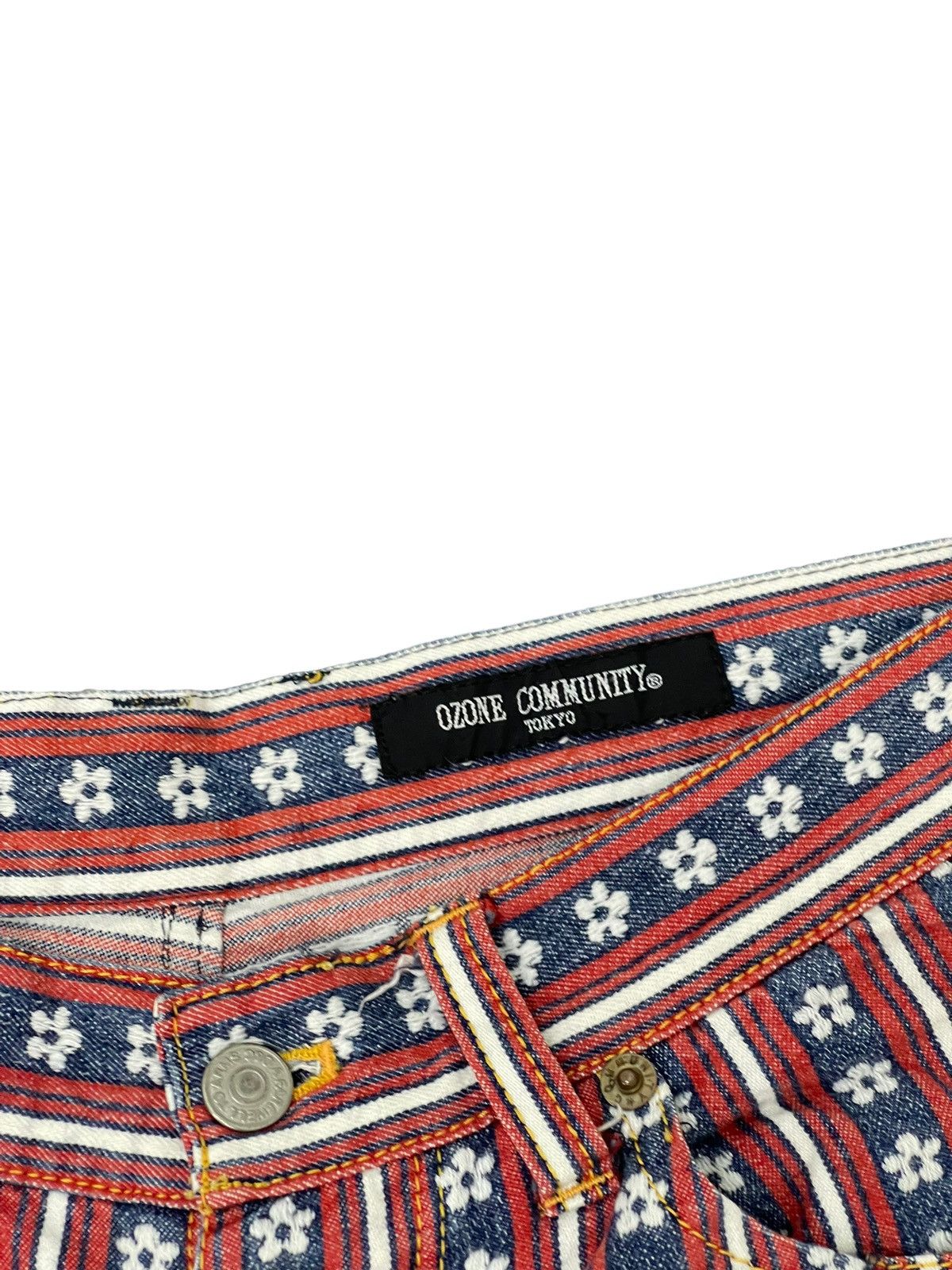 Hysteric Glamour Flare Jeans Ozone Community Brocade Striped Boot Cut 7🟦 Size US 27 - 10 Thumbnail