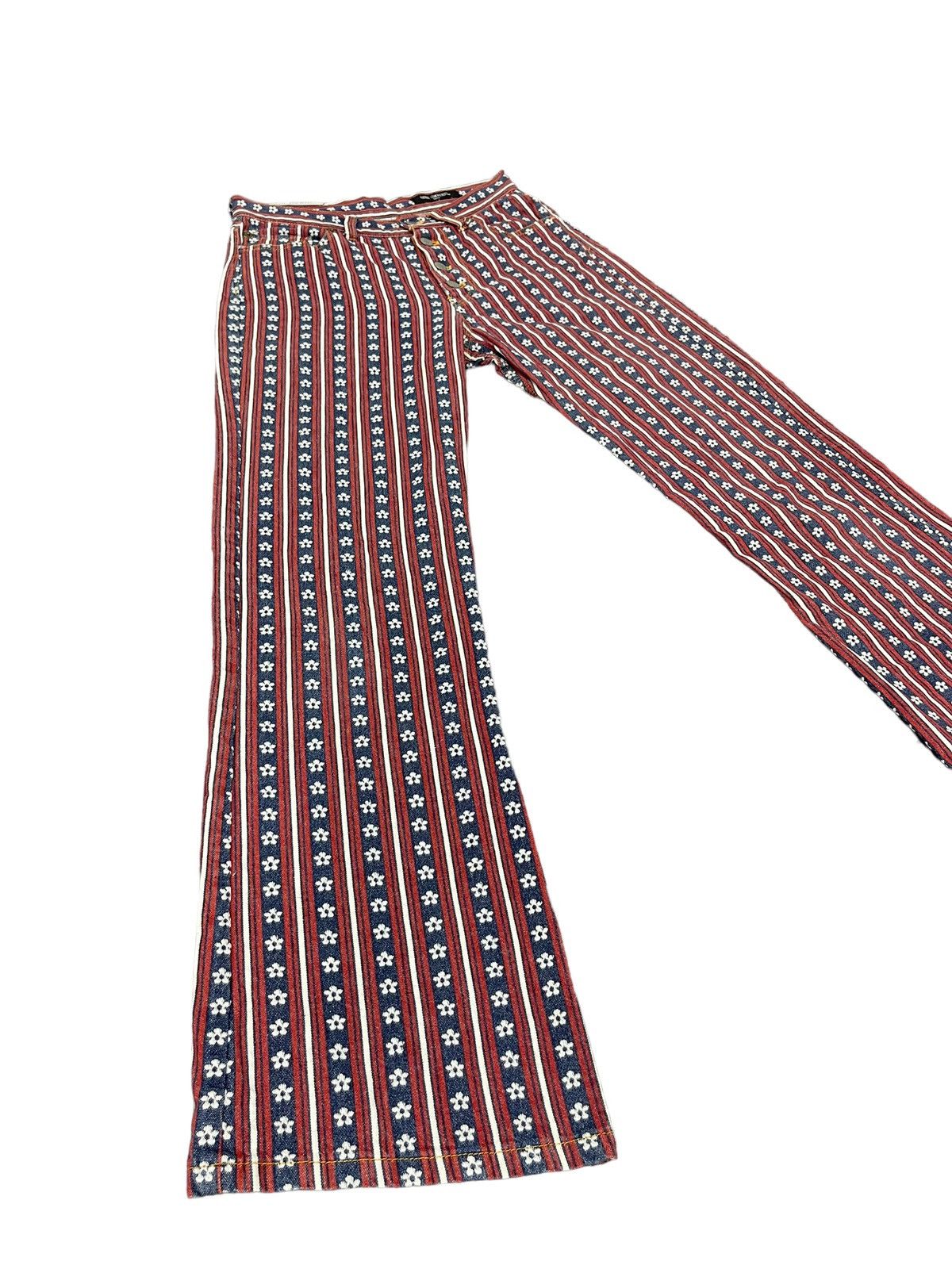 Hysteric Glamour Flare Jeans Ozone Community Brocade Striped Boot Cut 7🟦 Size US 27 - 1 Thumbnail