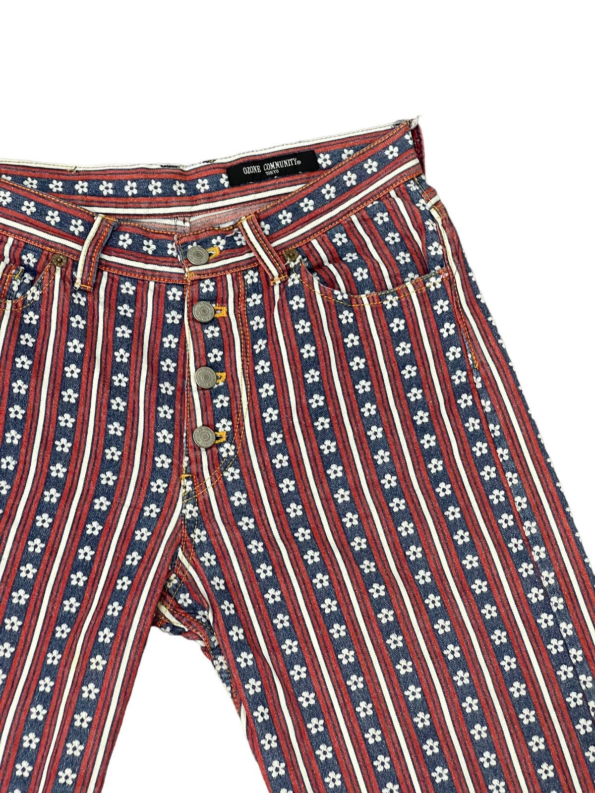 Hysteric Glamour Flare Jeans Ozone Community Brocade Striped Boot Cut 7🟦 Size US 27 - 9 Thumbnail