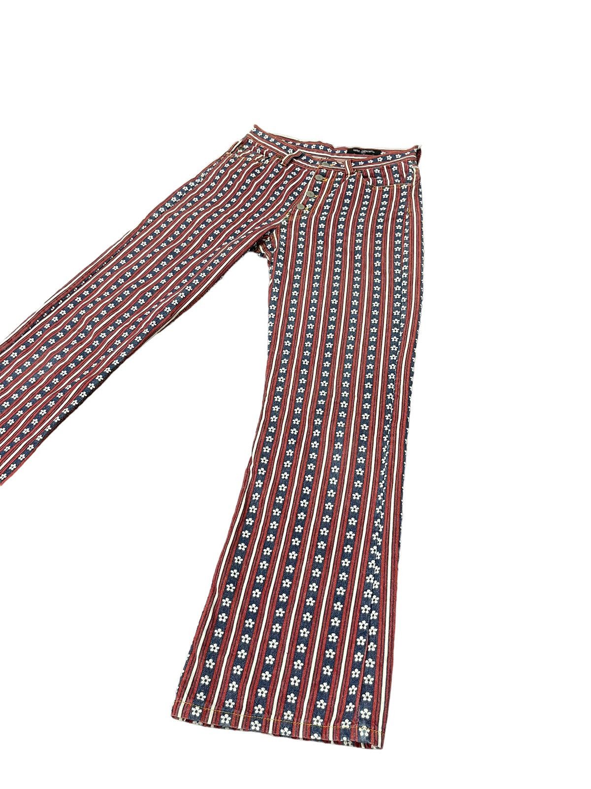 Hysteric Glamour Flare Jeans Ozone Community Brocade Striped Boot Cut 7🟦 Size US 27 - 3 Thumbnail