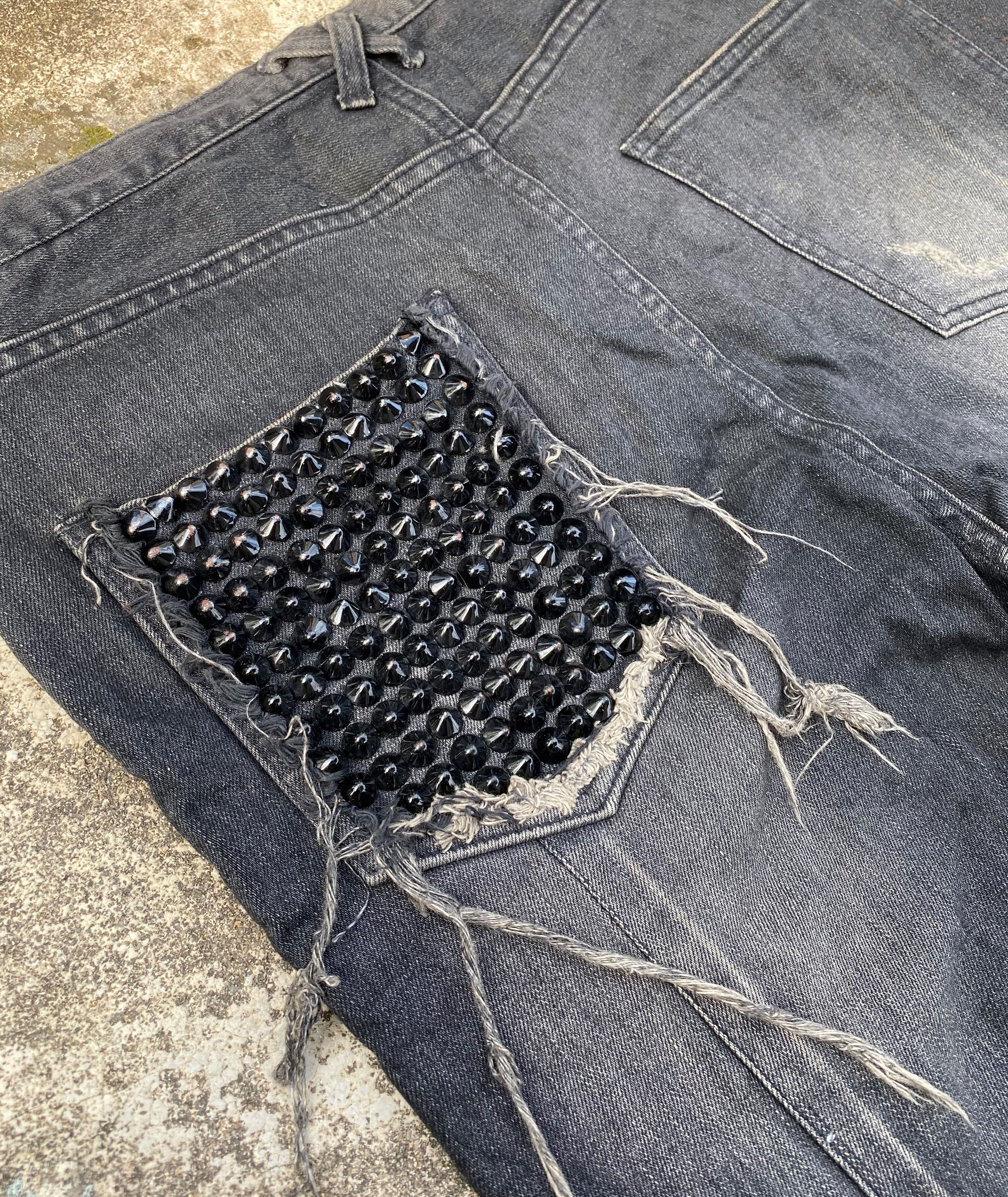 Japanese Brand Crazy Hardcore Spike Seditionaries Black Wash Jeans Size US 34 / EU 50 - 13 Thumbnail