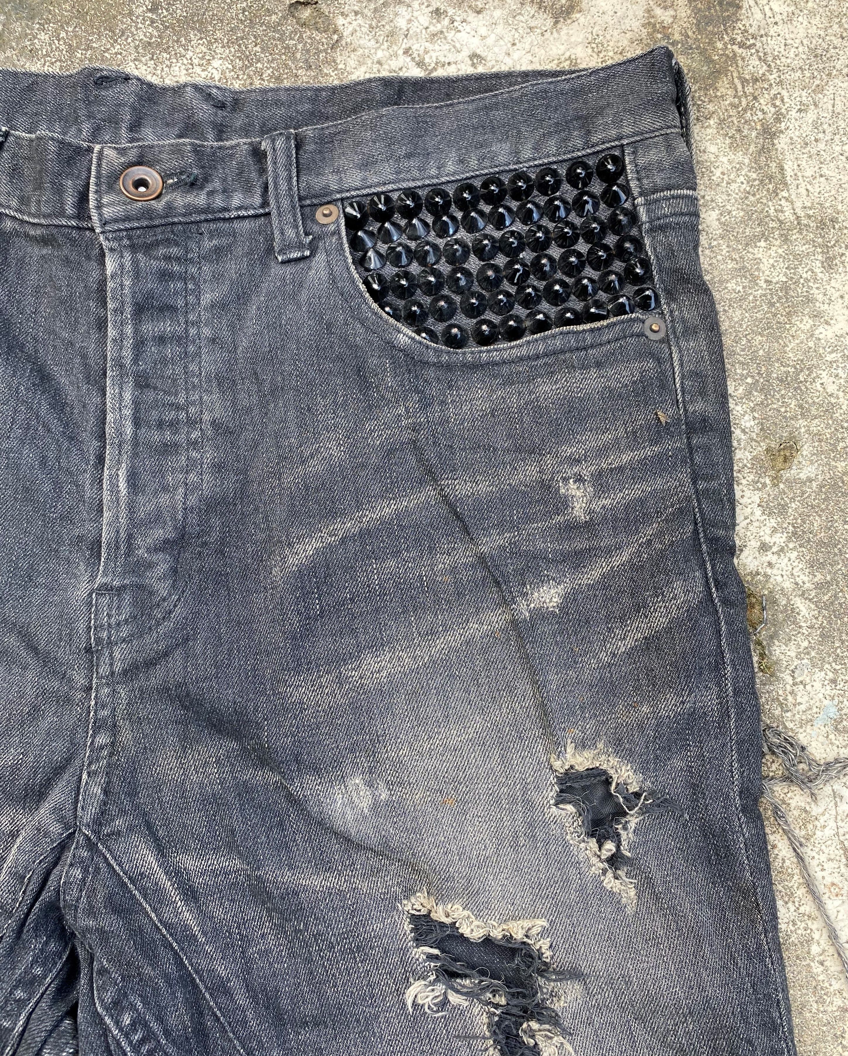 Japanese Brand Crazy Hardcore Spike Seditionaries Black Wash Jeans Size US 34 / EU 50 - 7 Thumbnail