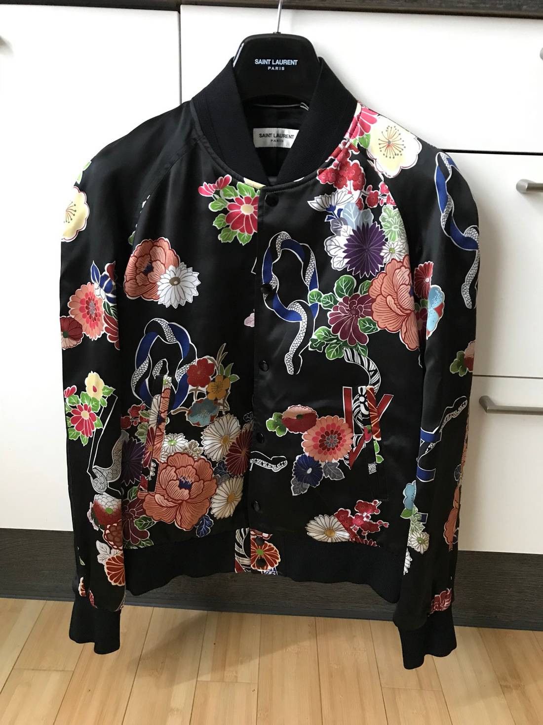 Saint Laurent Paris LOVE bomber jacket silk 100% new size 48