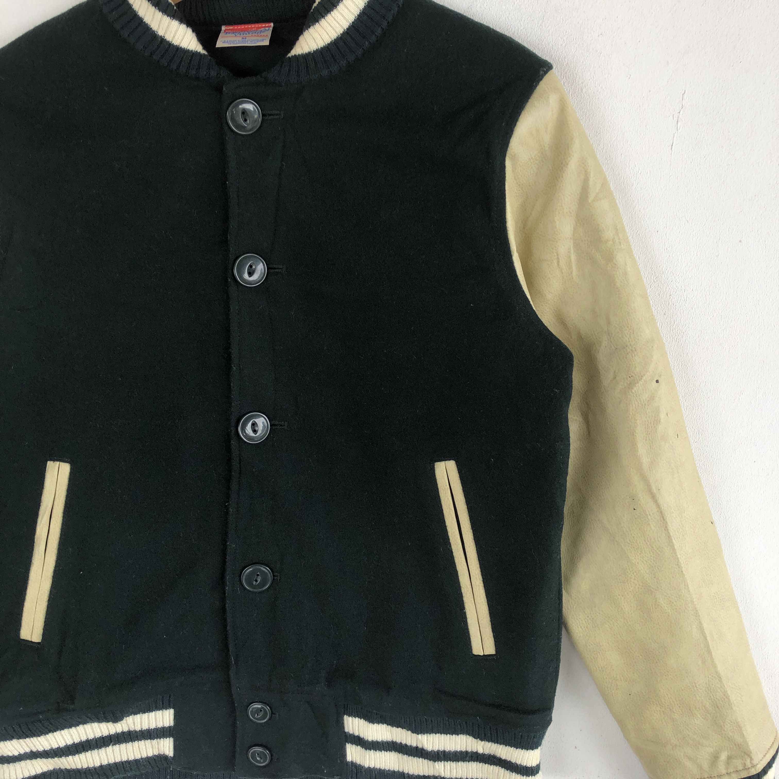 Japanese Brand Vintage Japanese Varsity Jackets Plaid Leather Wool Jacket Size US S / EU 44-46 / 1 - 4 Thumbnail