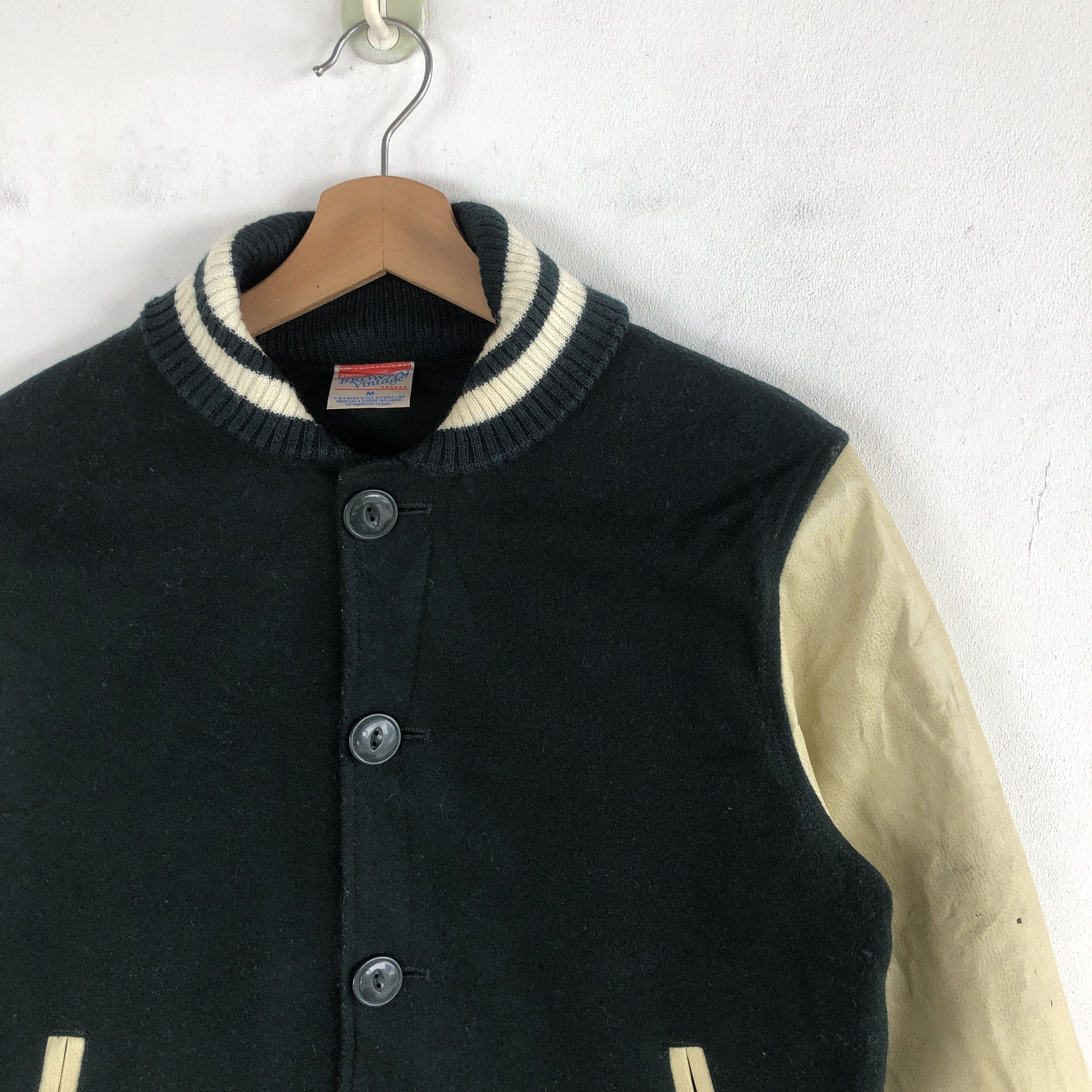 Japanese Brand Vintage Japanese Varsity Jackets Plaid Leather Wool Jacket Size US S / EU 44-46 / 1 - 3 Thumbnail