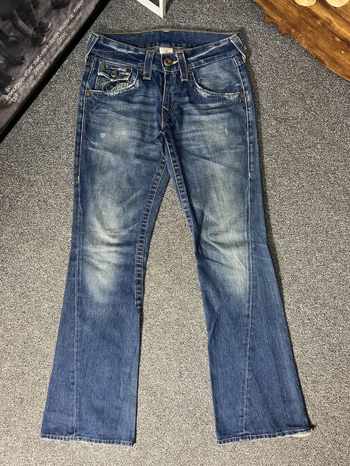 Image of Distressed Denim x True Religion Vintage True Religion Joey Flared Bootcut Jeans in Blue Denim (Siz