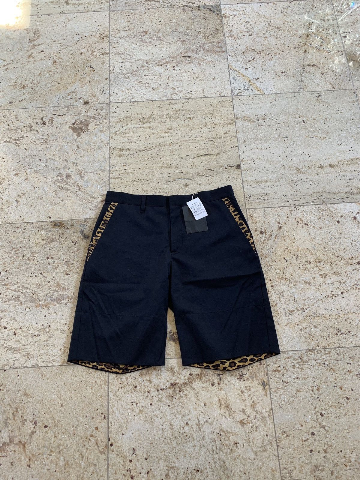 Black Wool Shorts With Cheetah Trim