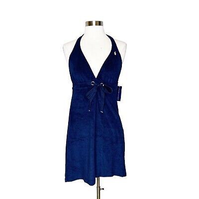 Ralph Lauren RALPH LAURENT NAVY BLUE TERRY CLOTH HALTER DRESS Size L / US 10 / IT 46 - 1 Thumbnail