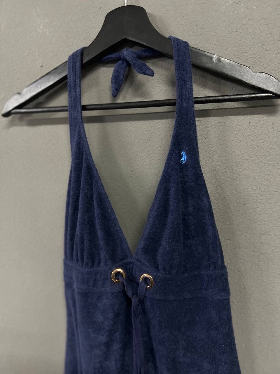 Ralph Lauren RALPH LAURENT NAVY BLUE TERRY CLOTH HALTER DRESS Size L / US 10 / IT 46 - 3 Thumbnail