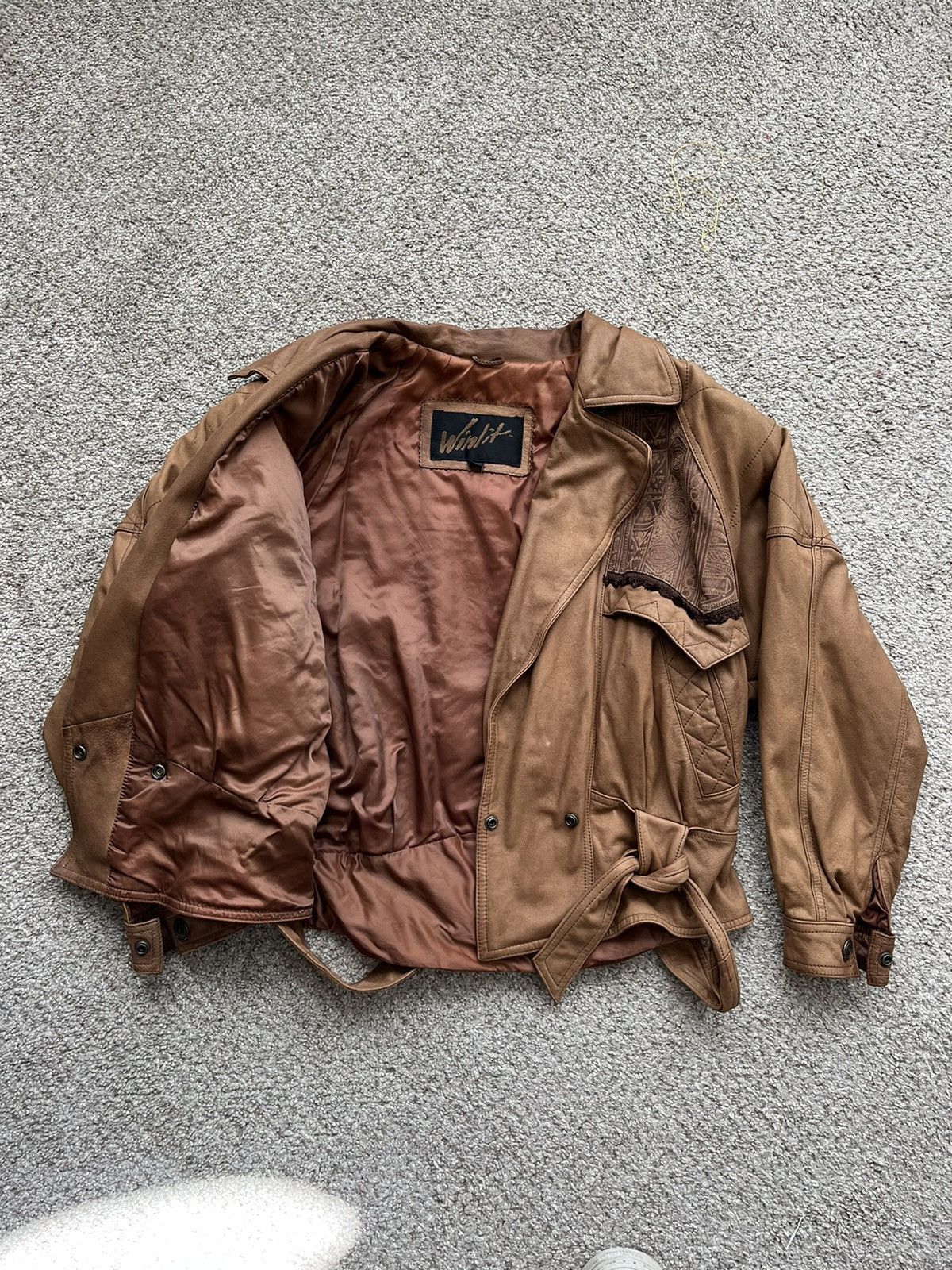 Winlit 90's Brown Patchwork Leather Bomber Jacket online Small