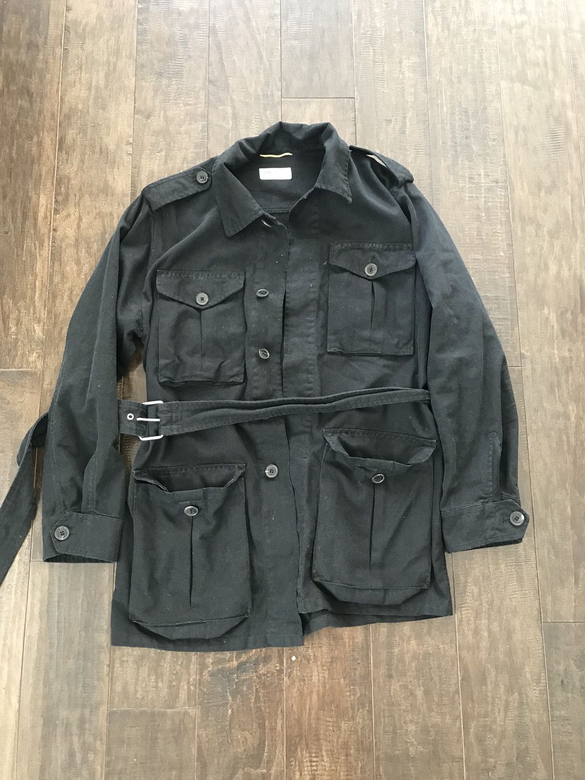 Saint Laurent Paris $2,395 Hedi Slimane SLP Black Military Parka w Belt Size US M / EU 48-50 / 2 - 1 Thumbnail