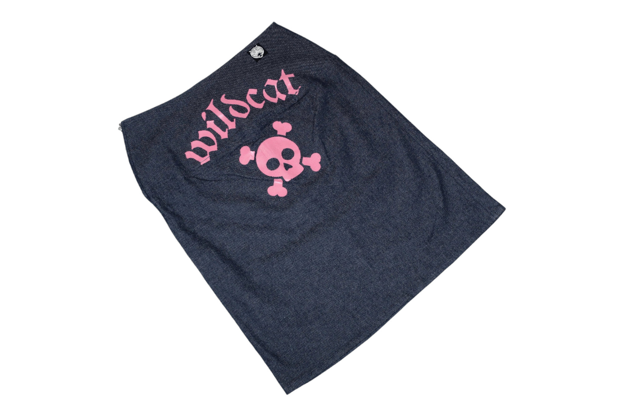 Beauty Beast VTG Widcat Y2K Skull Logo Print Raw Denim Skirt Size 27" / US 4 / IT 40 - 1 Thumbnail