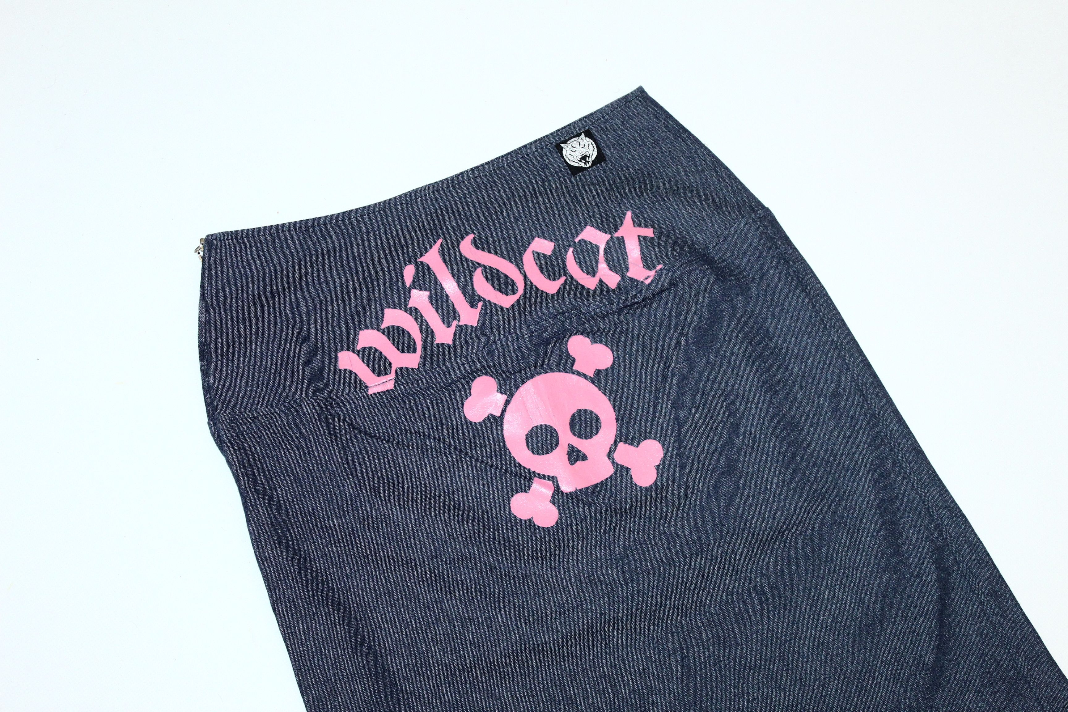 Beauty Beast VTG Widcat Y2K Skull Logo Print Raw Denim Skirt Size 27" / US 4 / IT 40 - 8 Thumbnail