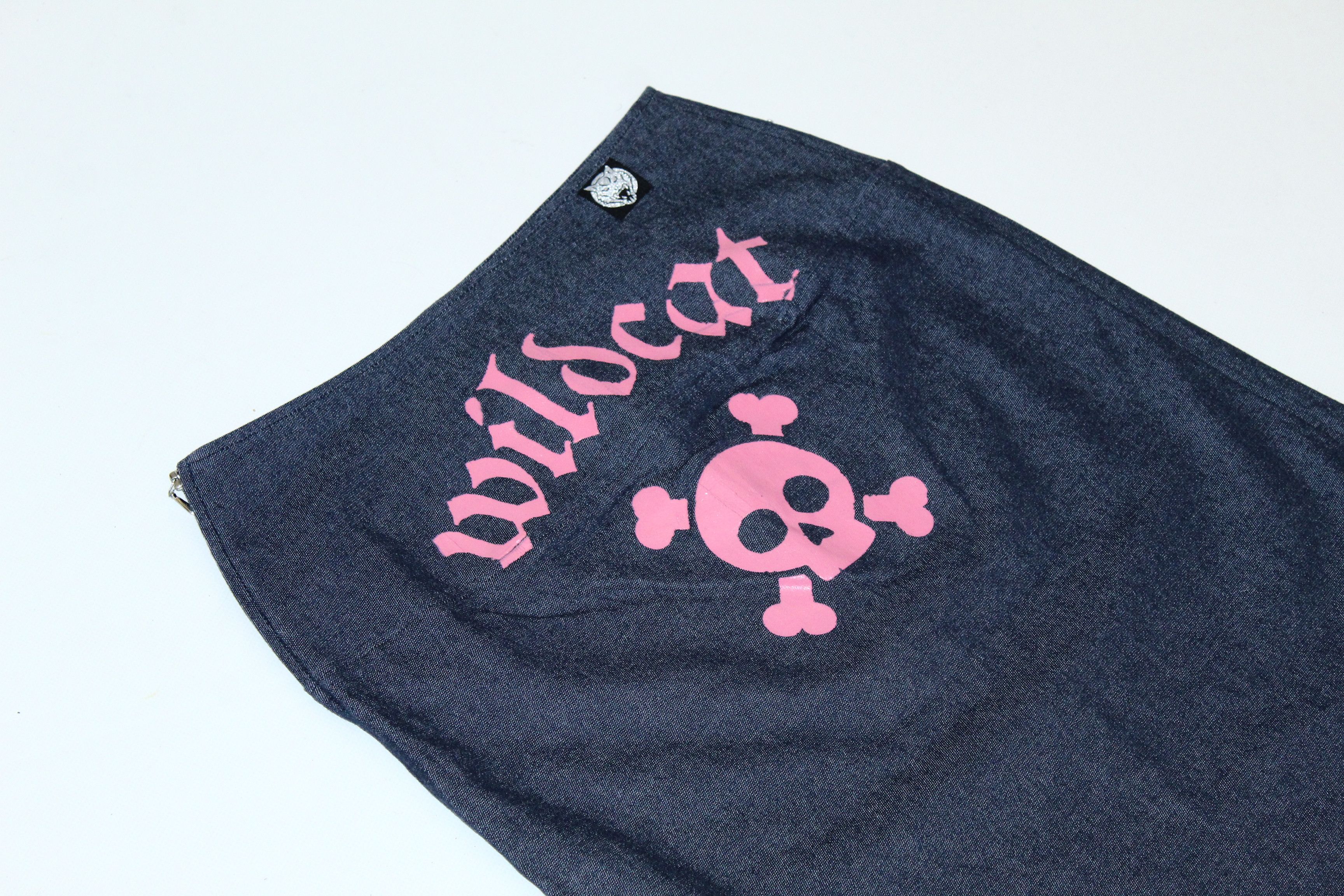 Beauty Beast VTG Widcat Y2K Skull Logo Print Raw Denim Skirt Size 27" / US 4 / IT 40 - 4 Thumbnail