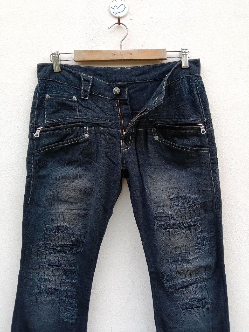 Vtg PPFM Zipper Distressed Boro Buckle Back Denim Jeans
