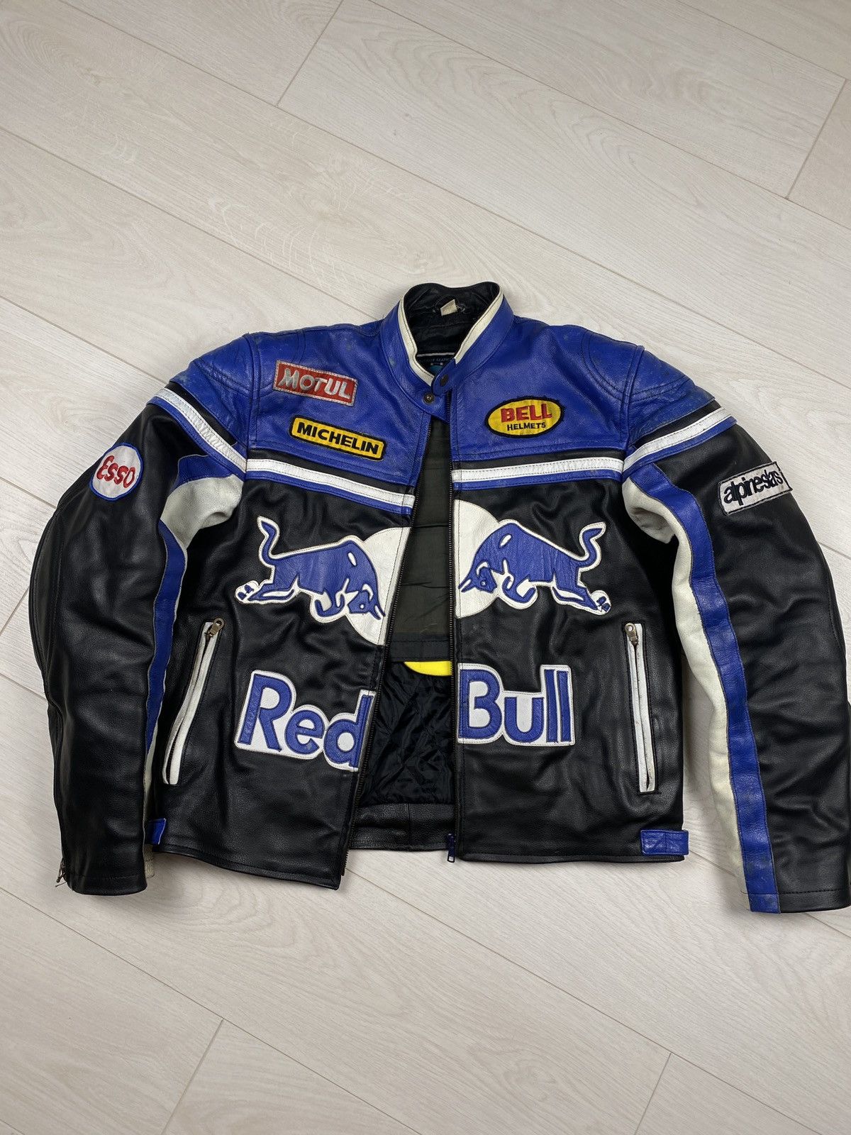 Red Bull Red Bull Vintage Moto Racing Leather Jacket 90s Blue Bomber Size US M / EU 48-50 / 2 - 20 Thumbnail