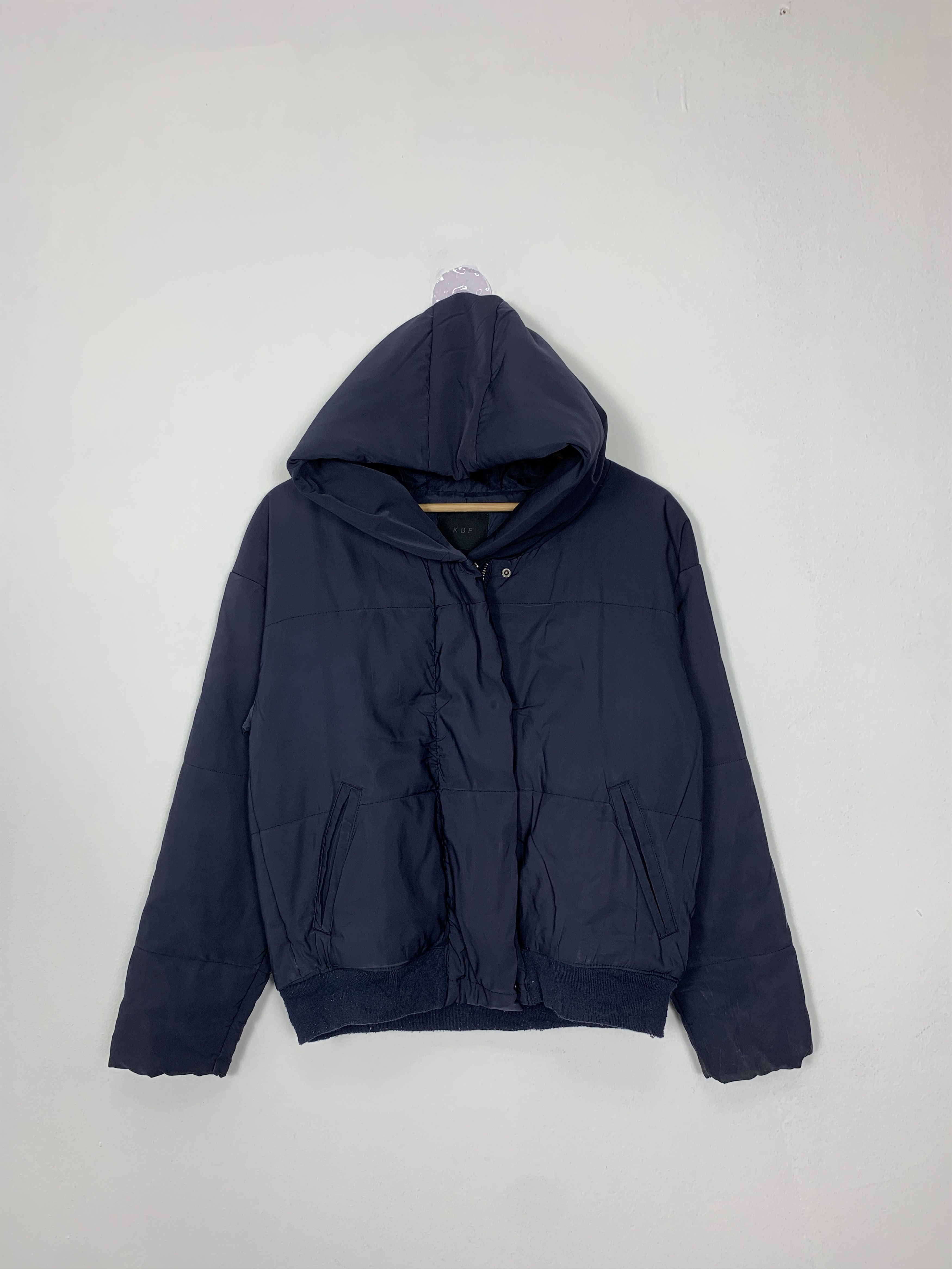 image of Vintage Kbf Puffer Zip Up Hoodie Jacket in Dark Blue, Men's (Size Small)