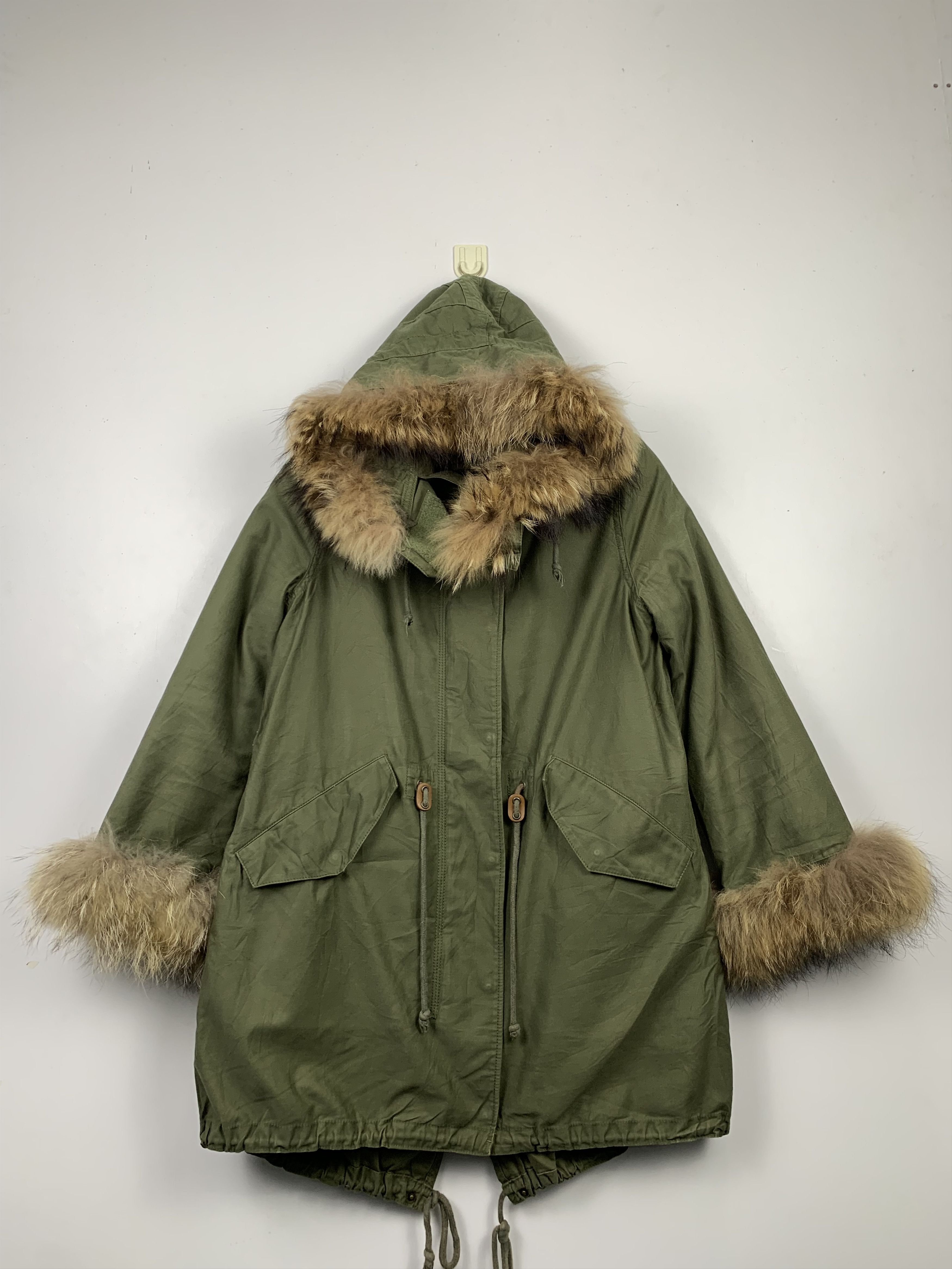 image of Adam Et Rope Fur Winter Fish Tail Parka Jacket in Miltary Green, Women's (Size Small)