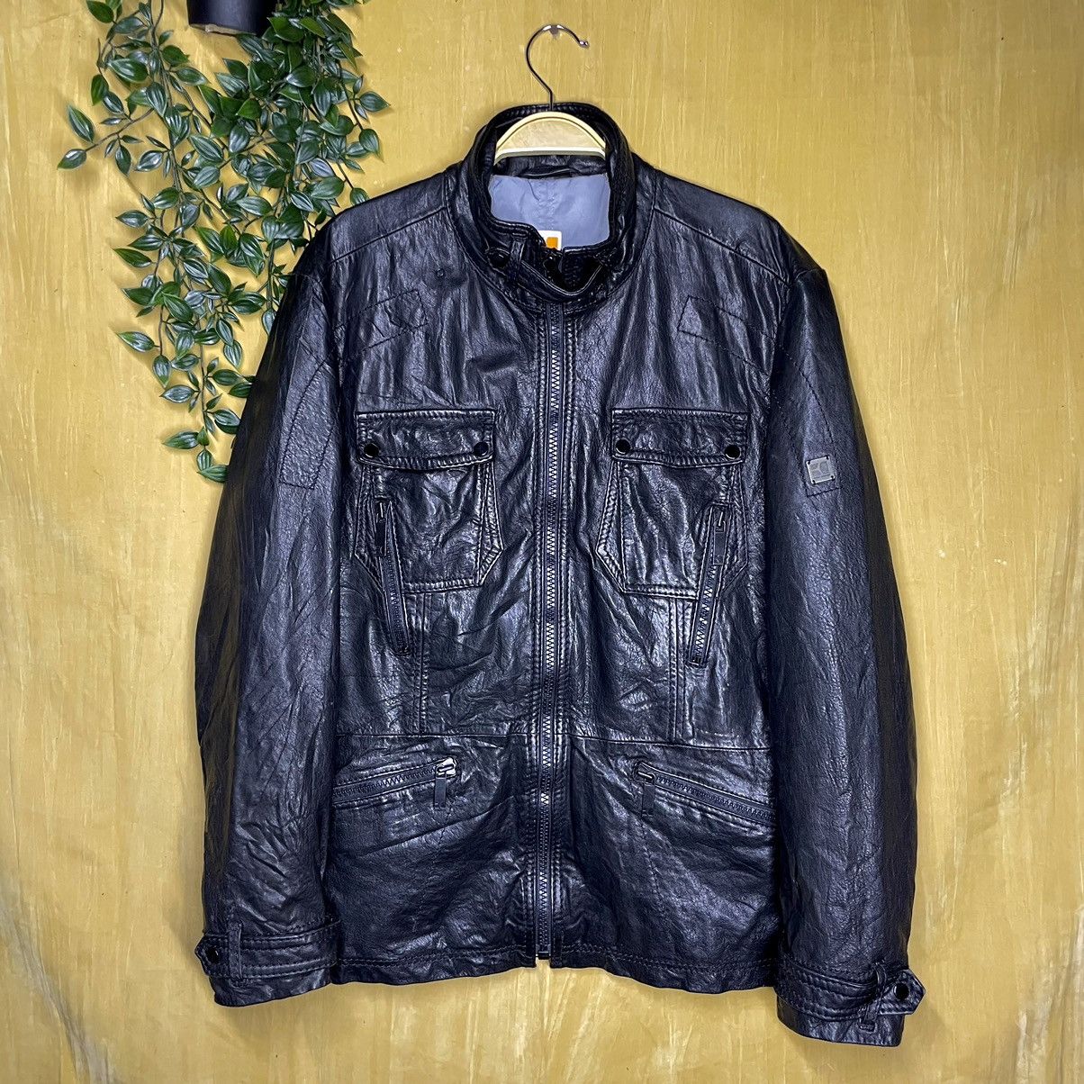 Boss Orenge multi pocket leather jacket