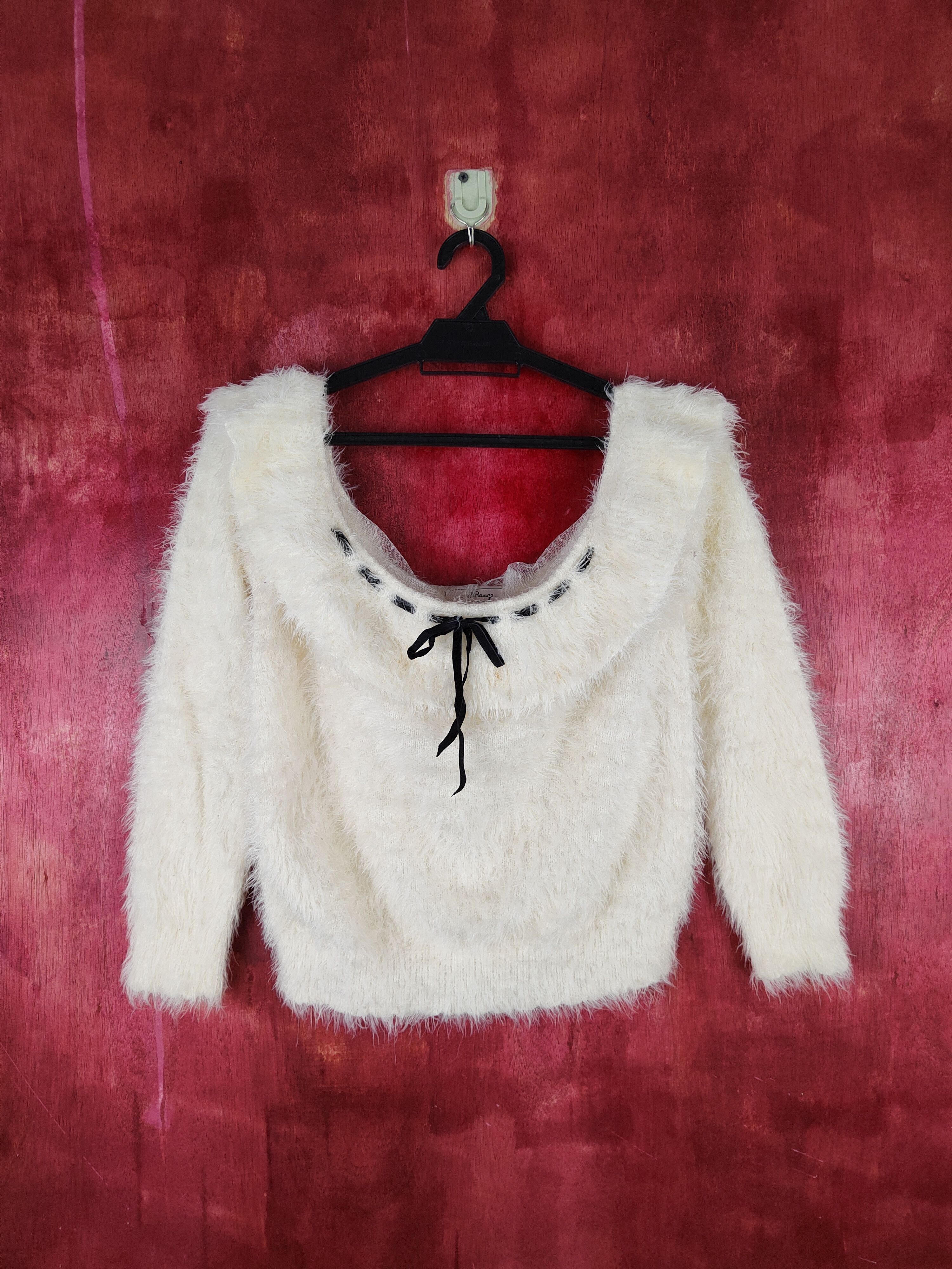 Homespun Knitwear × Japanese Brand Ank Rouge Ivory Shag Shaggy Fur Mohair Crop Tops #S803 Size S / US 4 / IT 40 - 1 Thumbnail