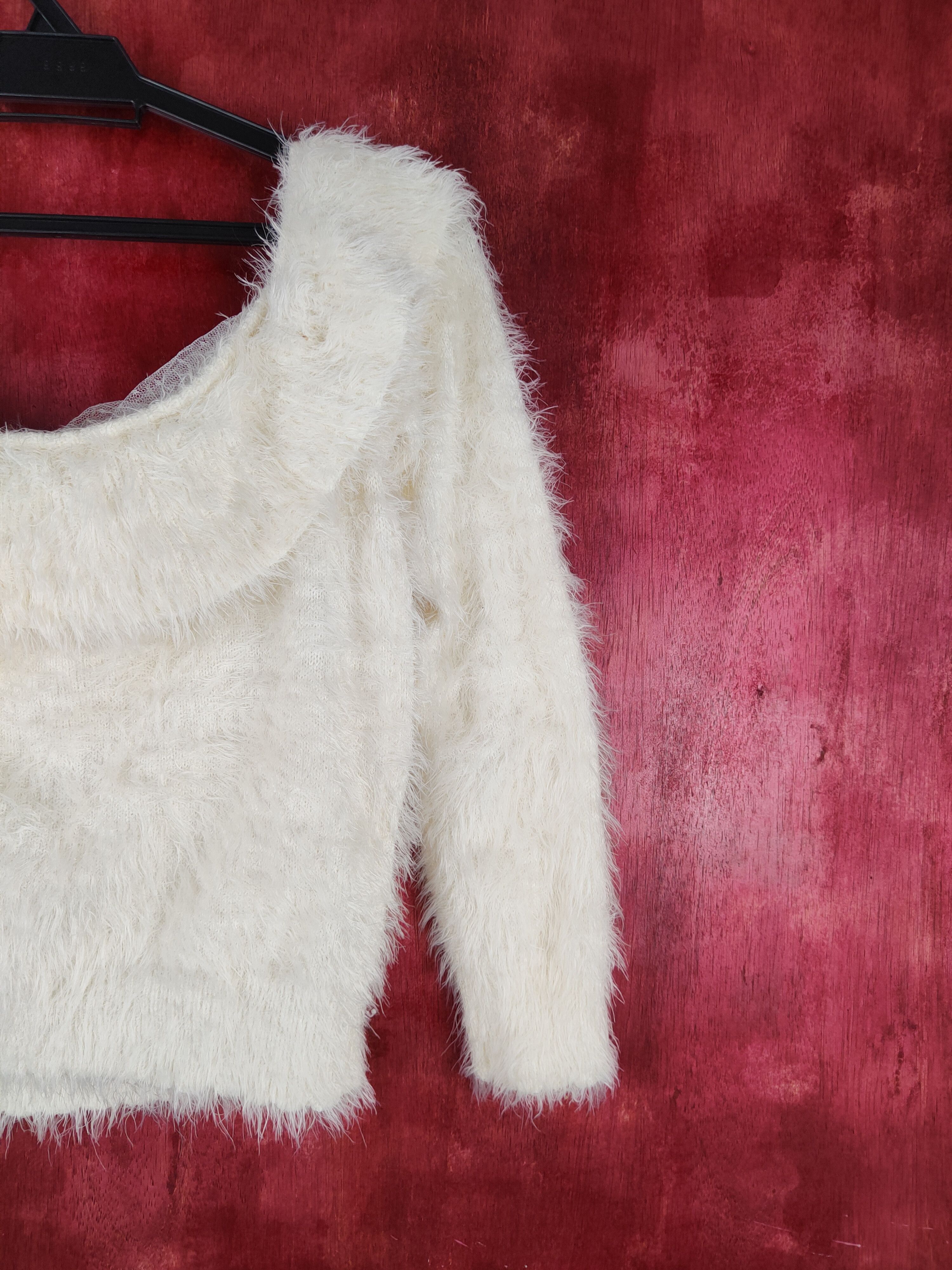 Homespun Knitwear × Japanese Brand Ank Rouge Ivory Shag Shaggy Fur Mohair Crop Tops #S803 Size S / US 4 / IT 40 - 9 Thumbnail