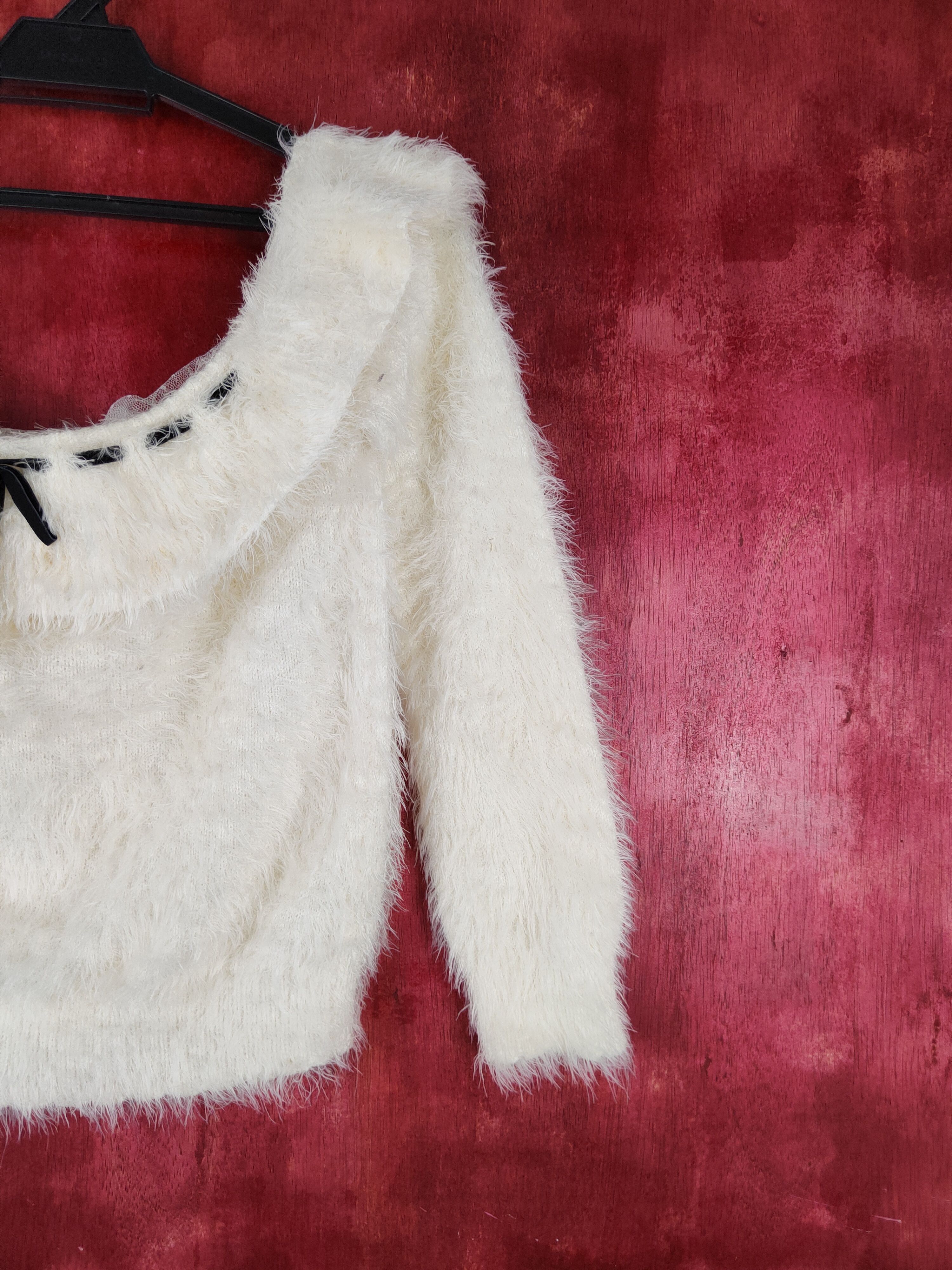 Homespun Knitwear × Japanese Brand Ank Rouge Ivory Shag Shaggy Fur Mohair Crop Tops #S803 Size S / US 4 / IT 40 - 5 Thumbnail