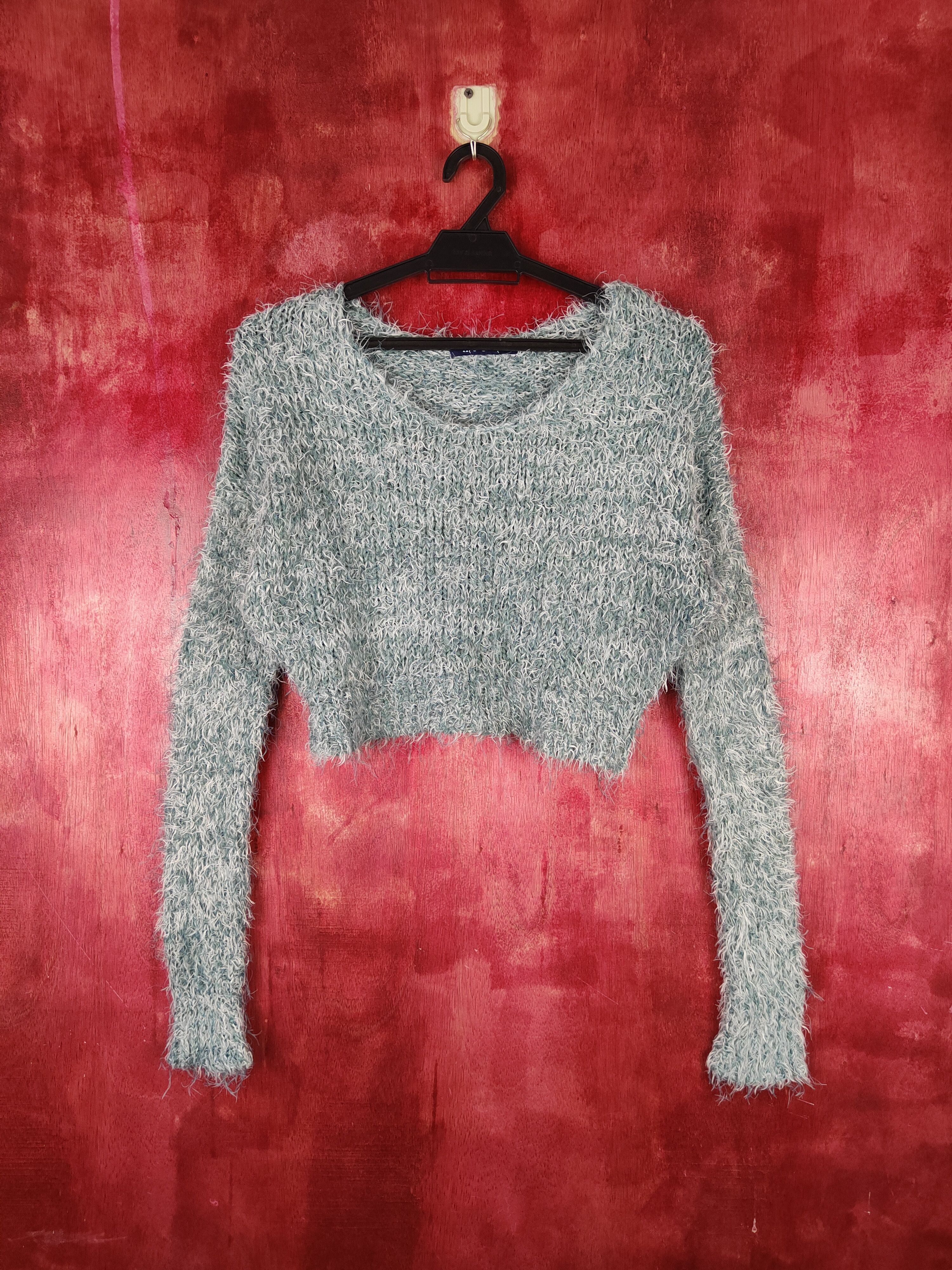 Homespun Knitwear Me Jane Baby Blue Shag Shaggy Fur Mohair Crop Tops #S804 Size M / US 6-8 / IT 42-44 - 1 Thumbnail
