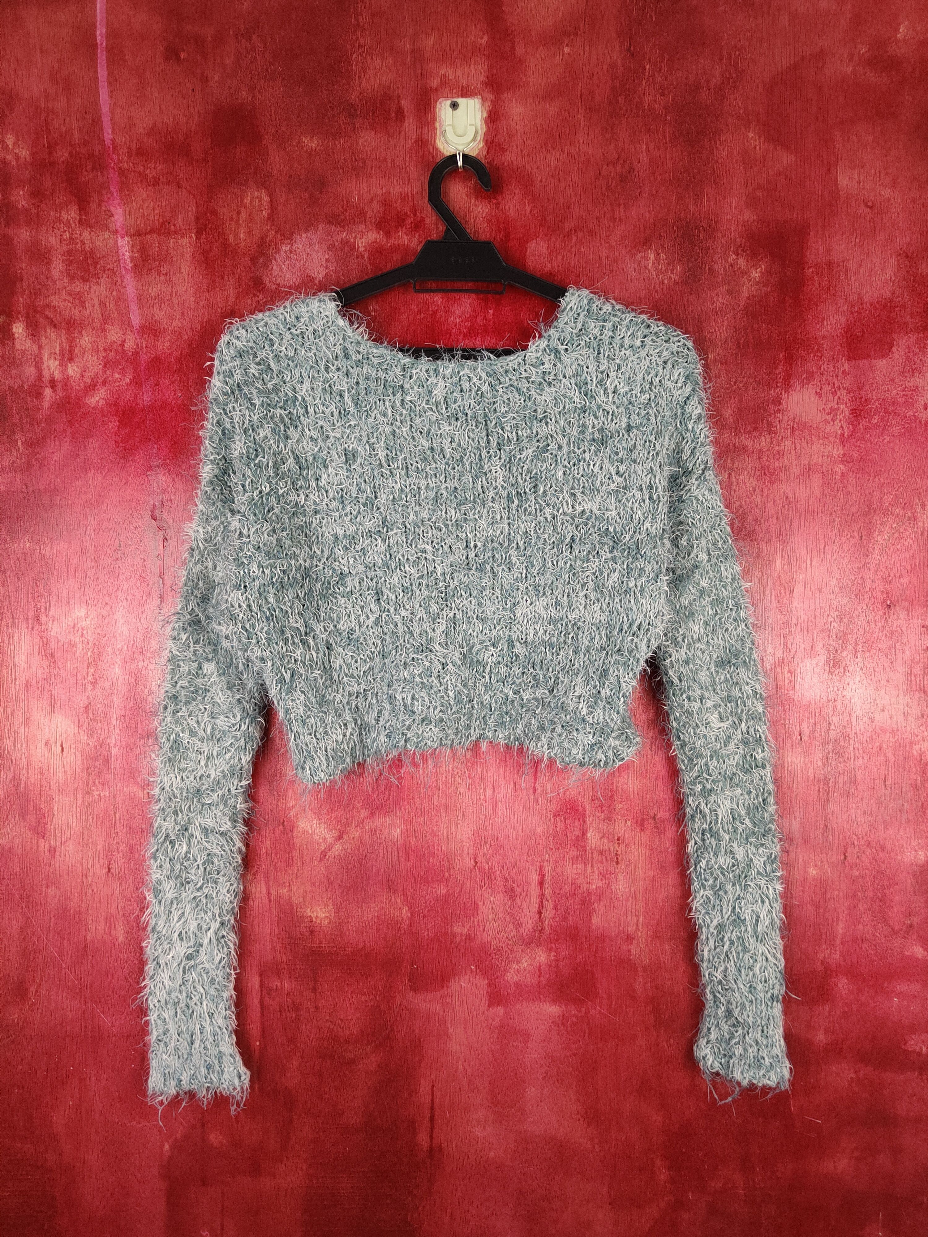 Homespun Knitwear Me Jane Baby Blue Shag Shaggy Fur Mohair Crop Tops #S804 Size M / US 6-8 / IT 42-44 - 7 Thumbnail