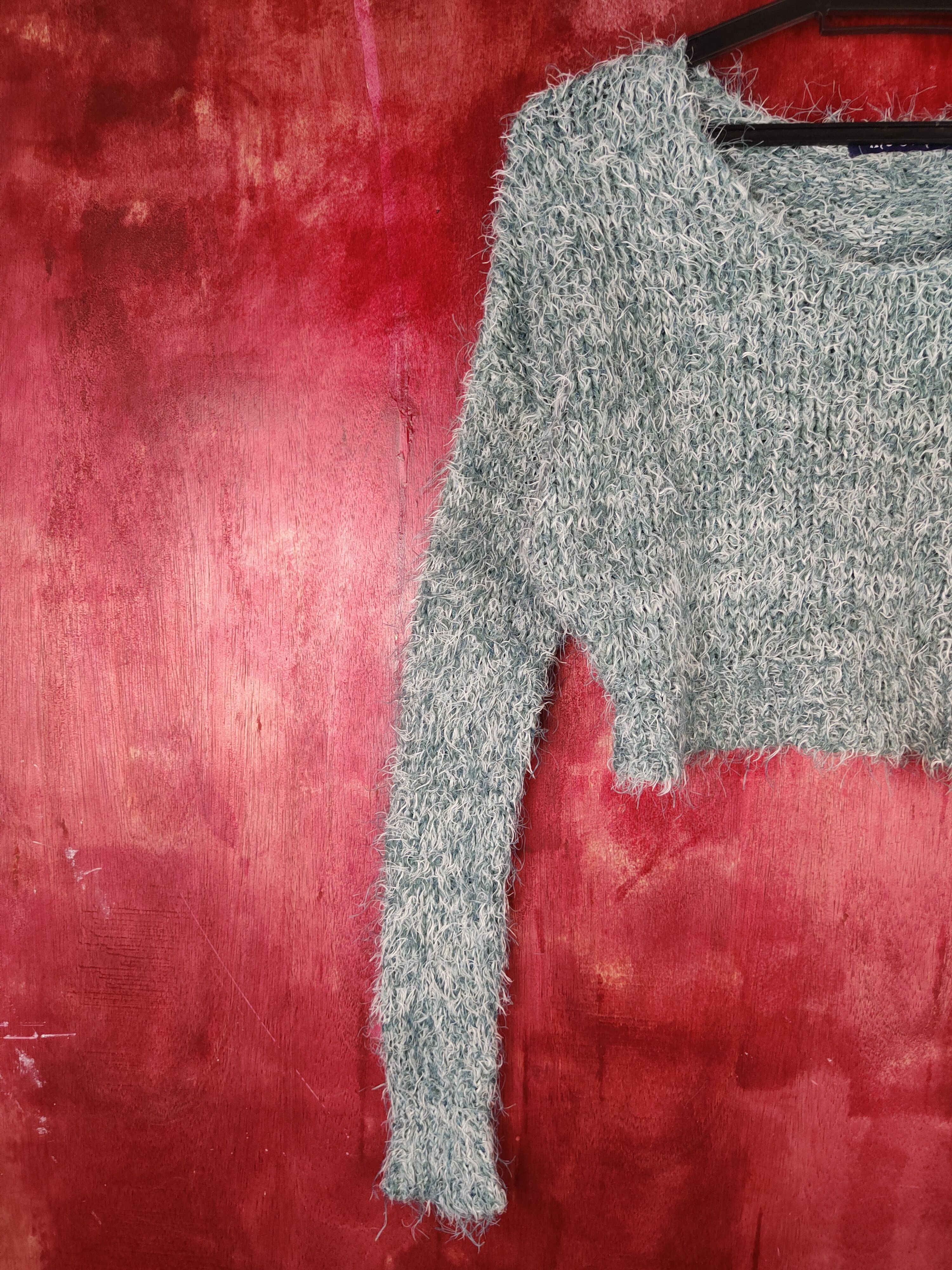 Homespun Knitwear Me Jane Baby Blue Shag Shaggy Fur Mohair Crop Tops #S804 Size M / US 6-8 / IT 42-44 - 3 Thumbnail