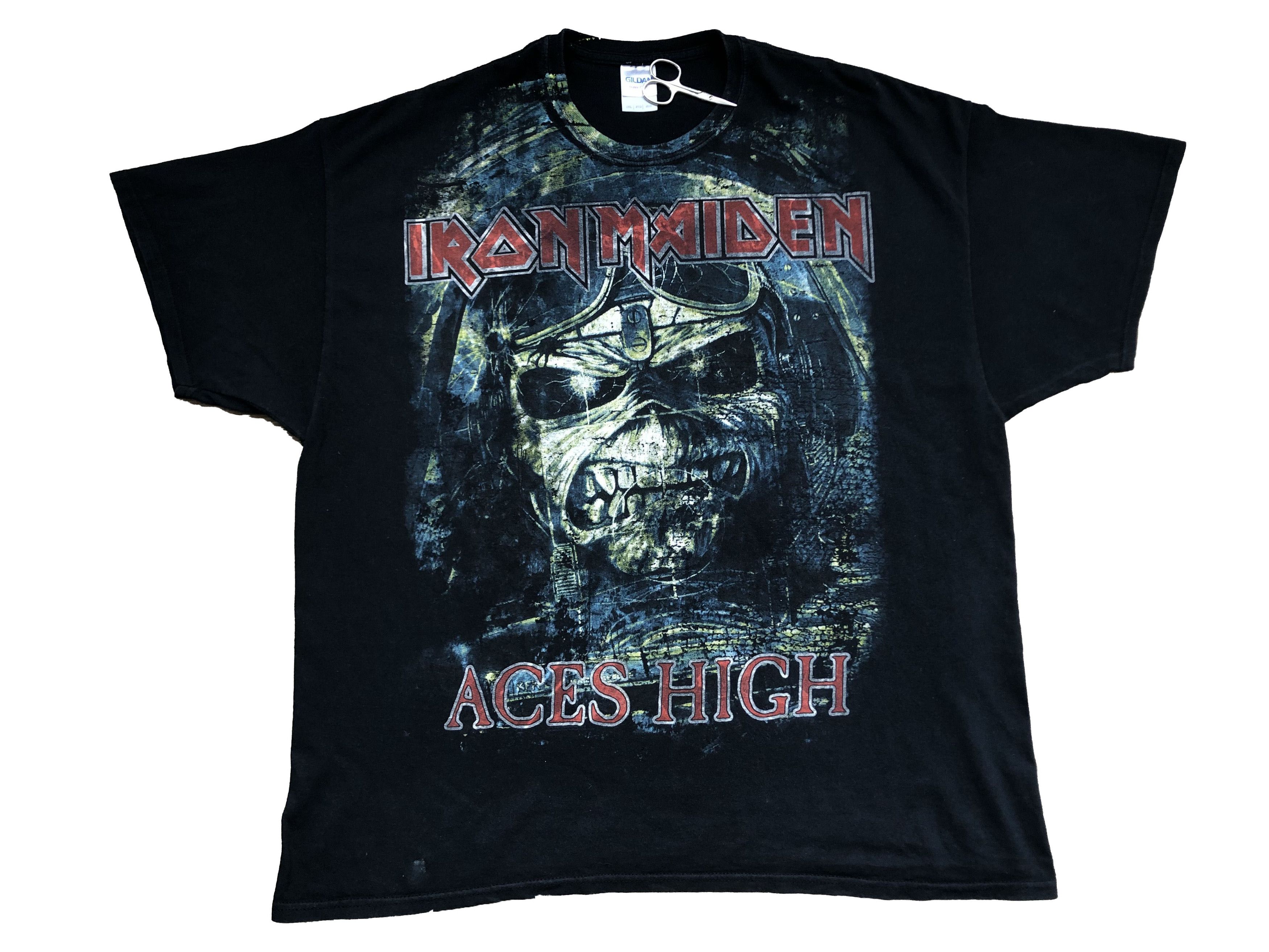 Band Tees × Iron Maiden × Vintage Vintage Iron Maiden Aces High Crazy Overprint Tee Y2k Hype Size US XXL / EU 58 / 5 - 1 Thumbnail