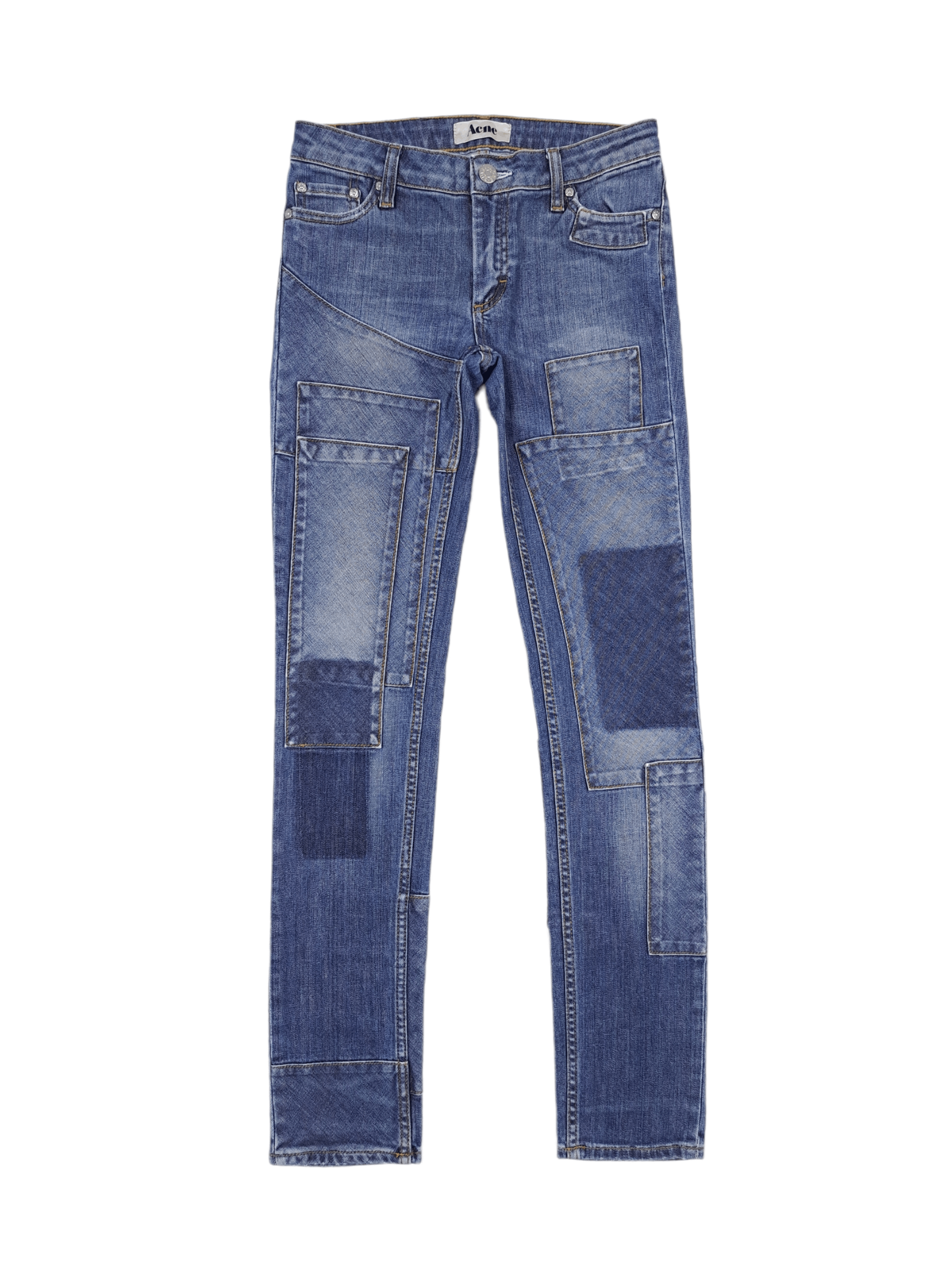 image of Acne Studios 28/32 Slim Kex Patch Patchwork Denim Jeans in Navy/Blue, Women's