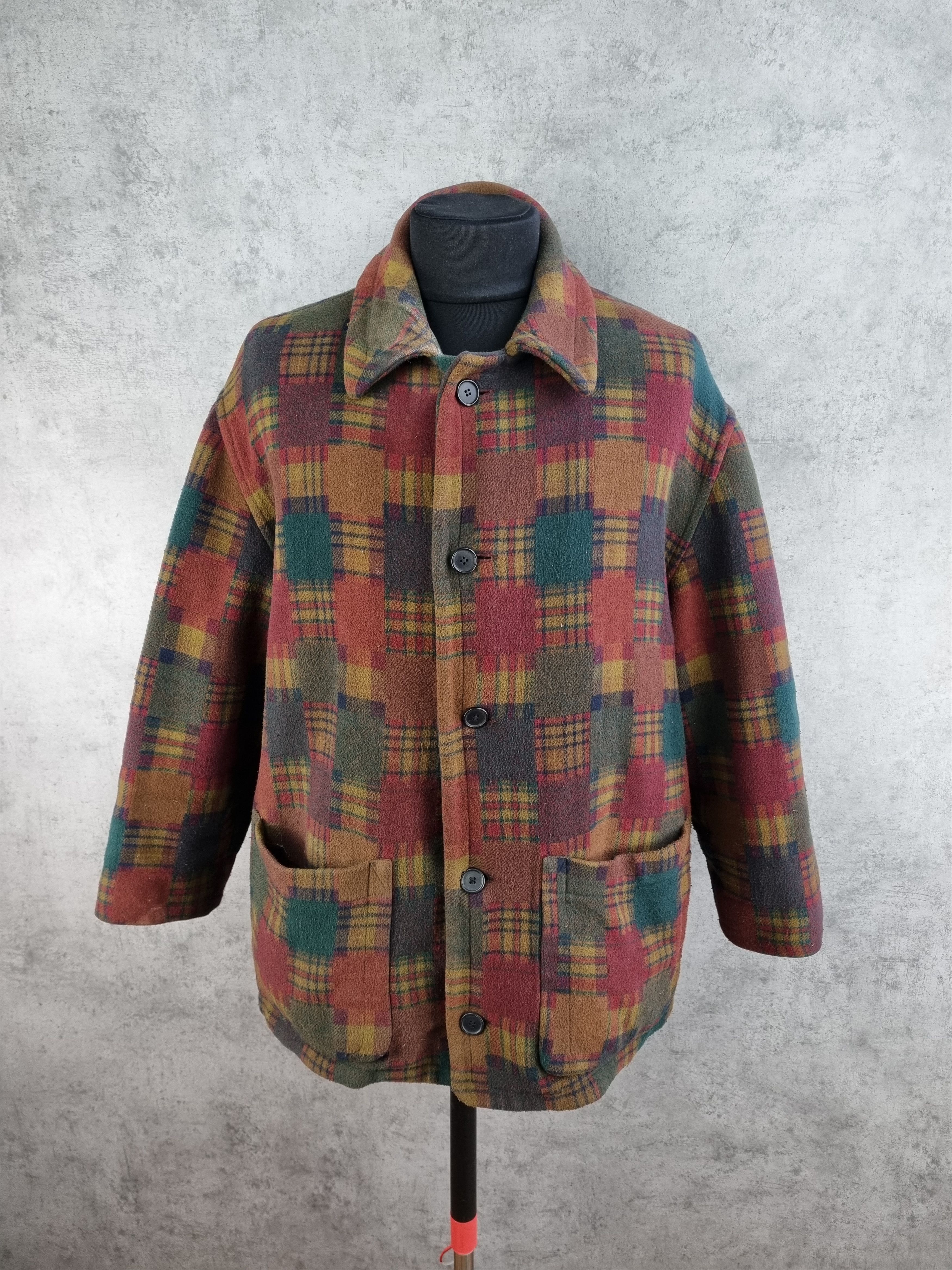 Vintage 90s Patch Work Plaid Wool Vintage Retro Coat Size US L / EU 52-54 / 3 - 8 Thumbnail