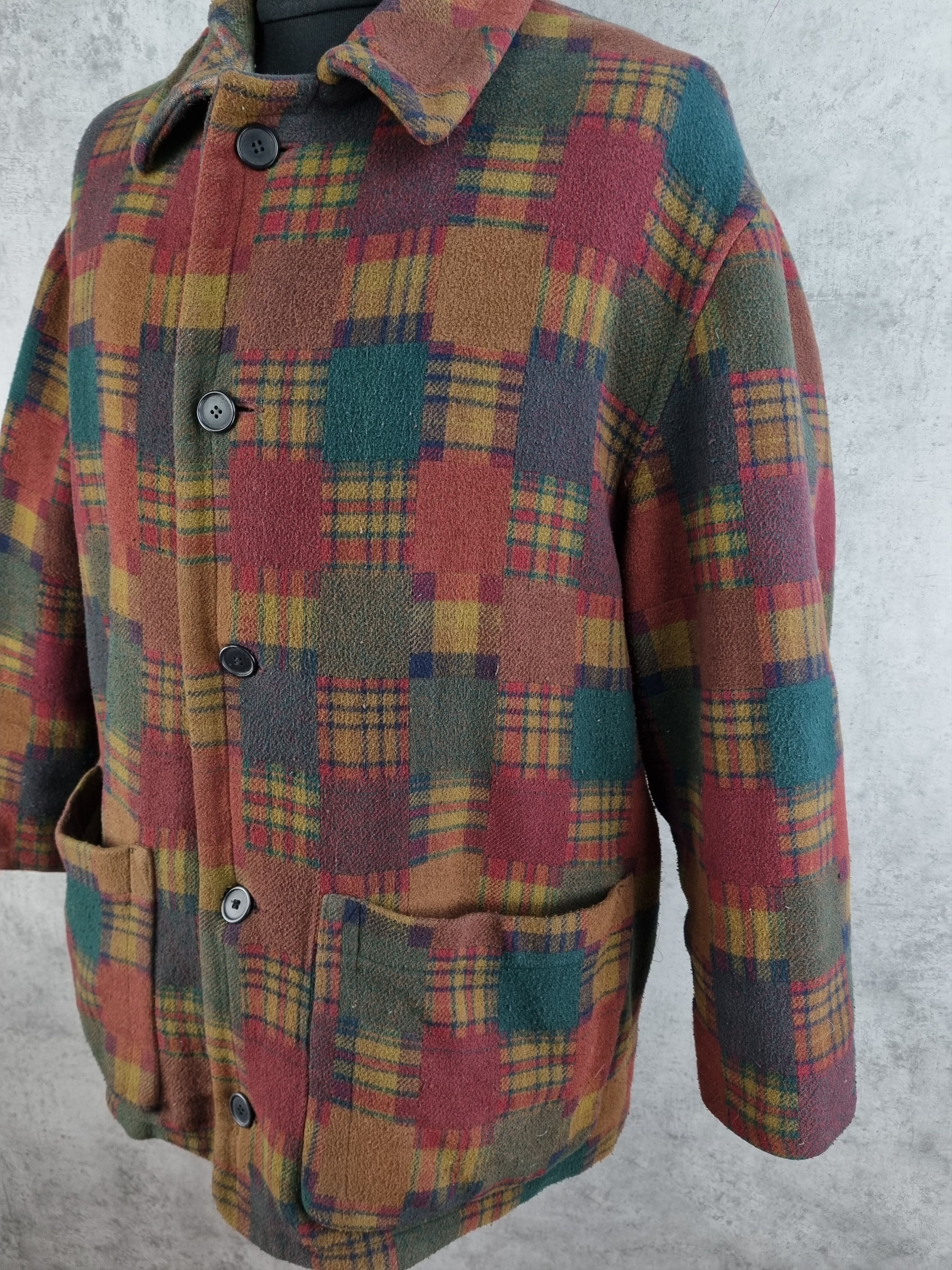 Vintage 90s Patch Work Plaid Wool Vintage Retro Coat Size US L / EU 52-54 / 3 - 3 Thumbnail