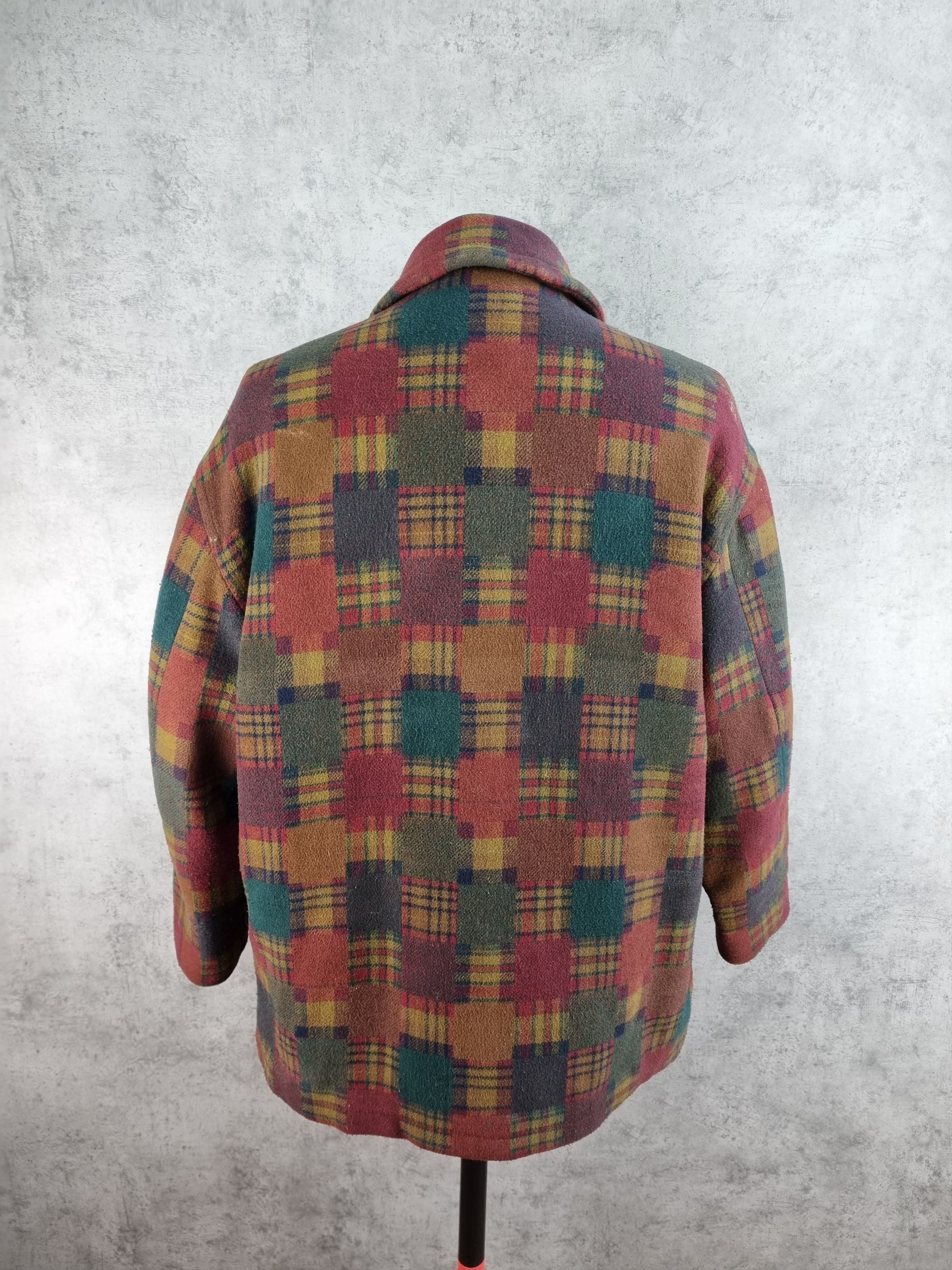 Vintage 90s Patch Work Plaid Wool Vintage Retro Coat Size US L / EU 52-54 / 3 - 5 Thumbnail