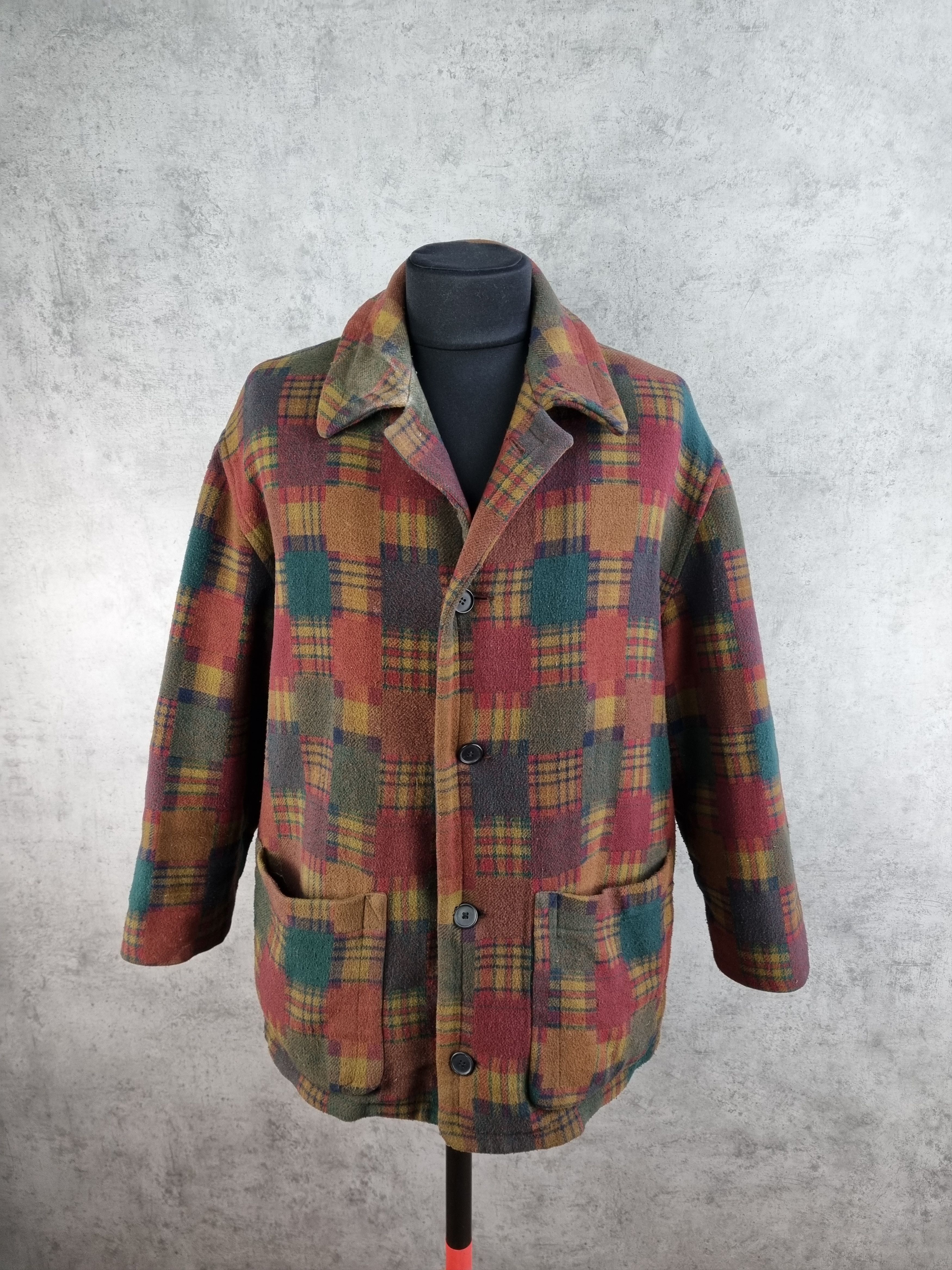 Vintage 90s Patch Work Plaid Wool Vintage Retro Coat Size US L / EU 52-54 / 3 - 2 Thumbnail