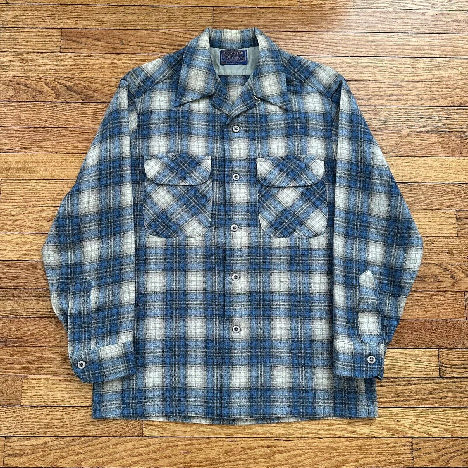 Vintage 60s Pendleton Blue Plaid Wool Board Shirt