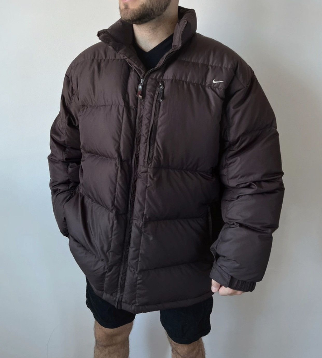 2000'S Nike padded puffer jacket, women's size S polyester brown type Vintage Second Hand