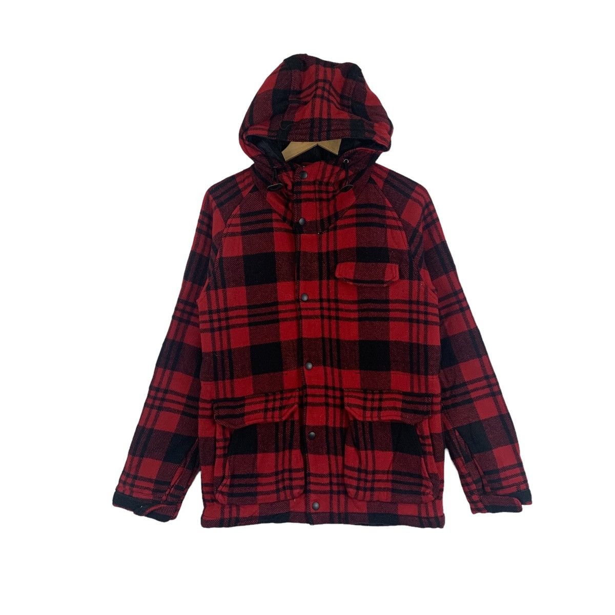 Vintage Vintage HARE Japanese Tartan Wool Hoodie Sweater Jacket Size US L / EU 52-54 / 3 - 1 Thumbnail