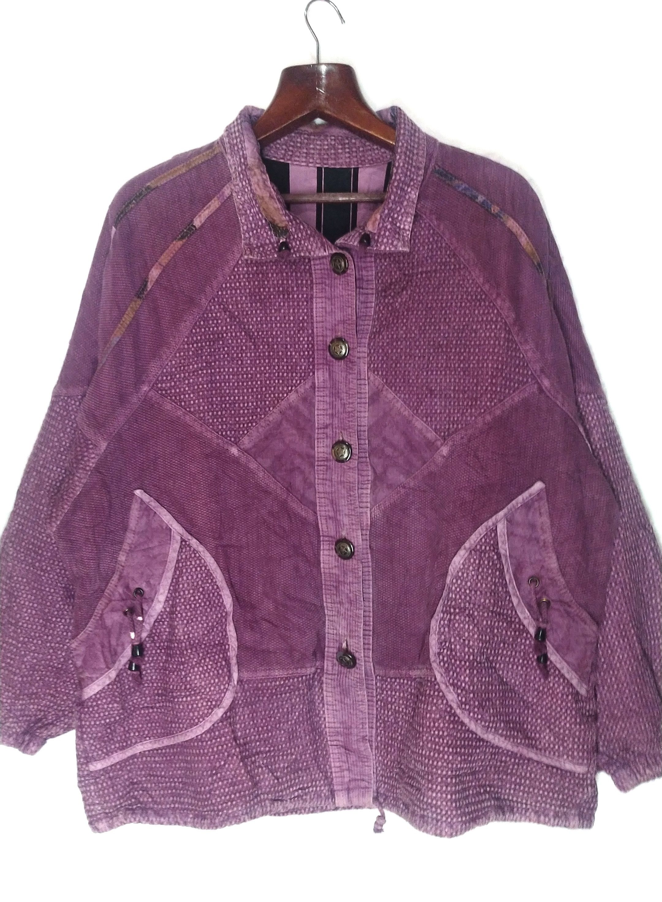 Indigo Sashiko Purple Patchwork Coverall Worker Jacket Indigo Size US XXL / EU 58 / 5 - 4 Thumbnail