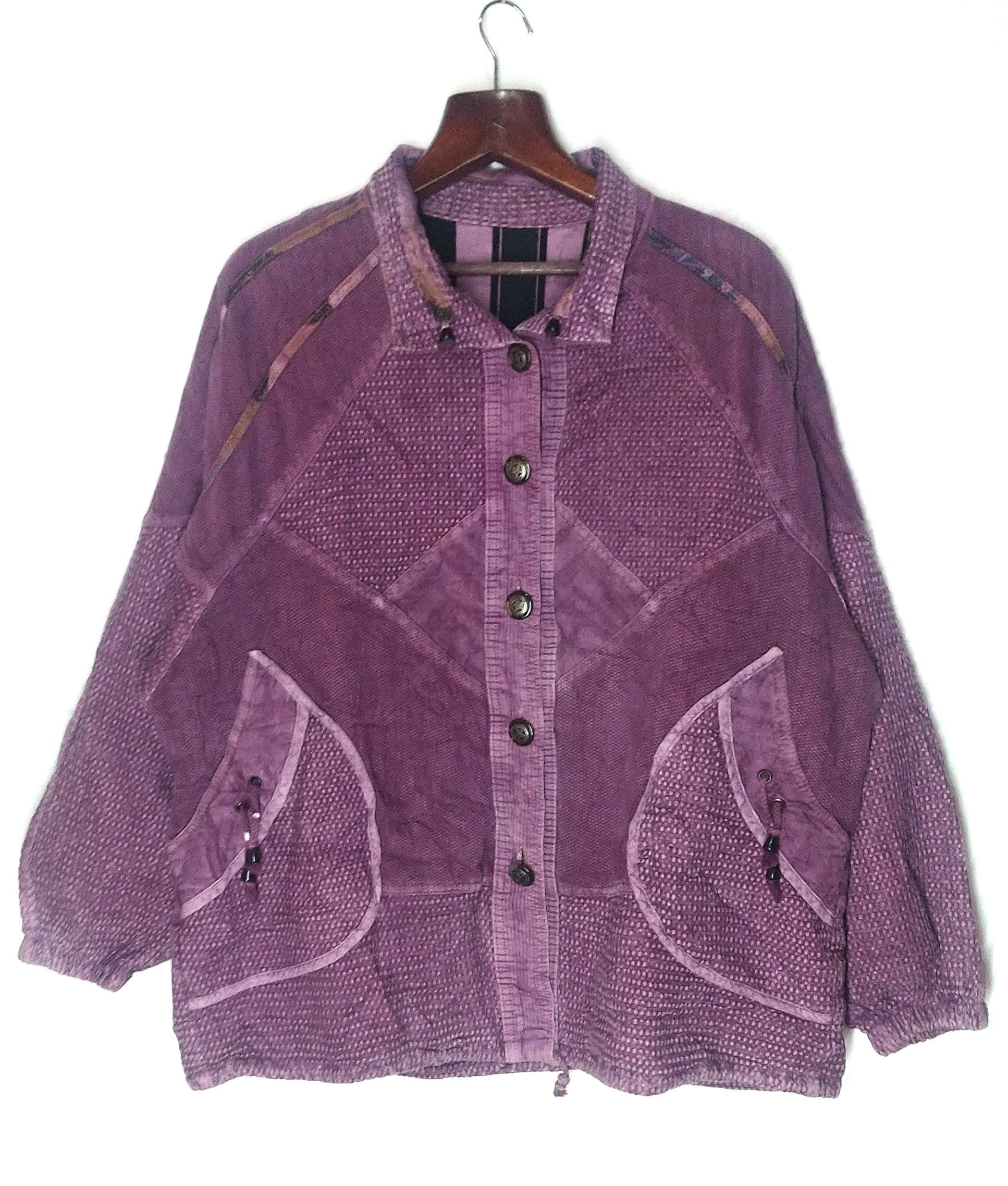 Indigo Sashiko Purple Patchwork Coverall Worker Jacket Indigo Size US XXL / EU 58 / 5 - 1 Thumbnail