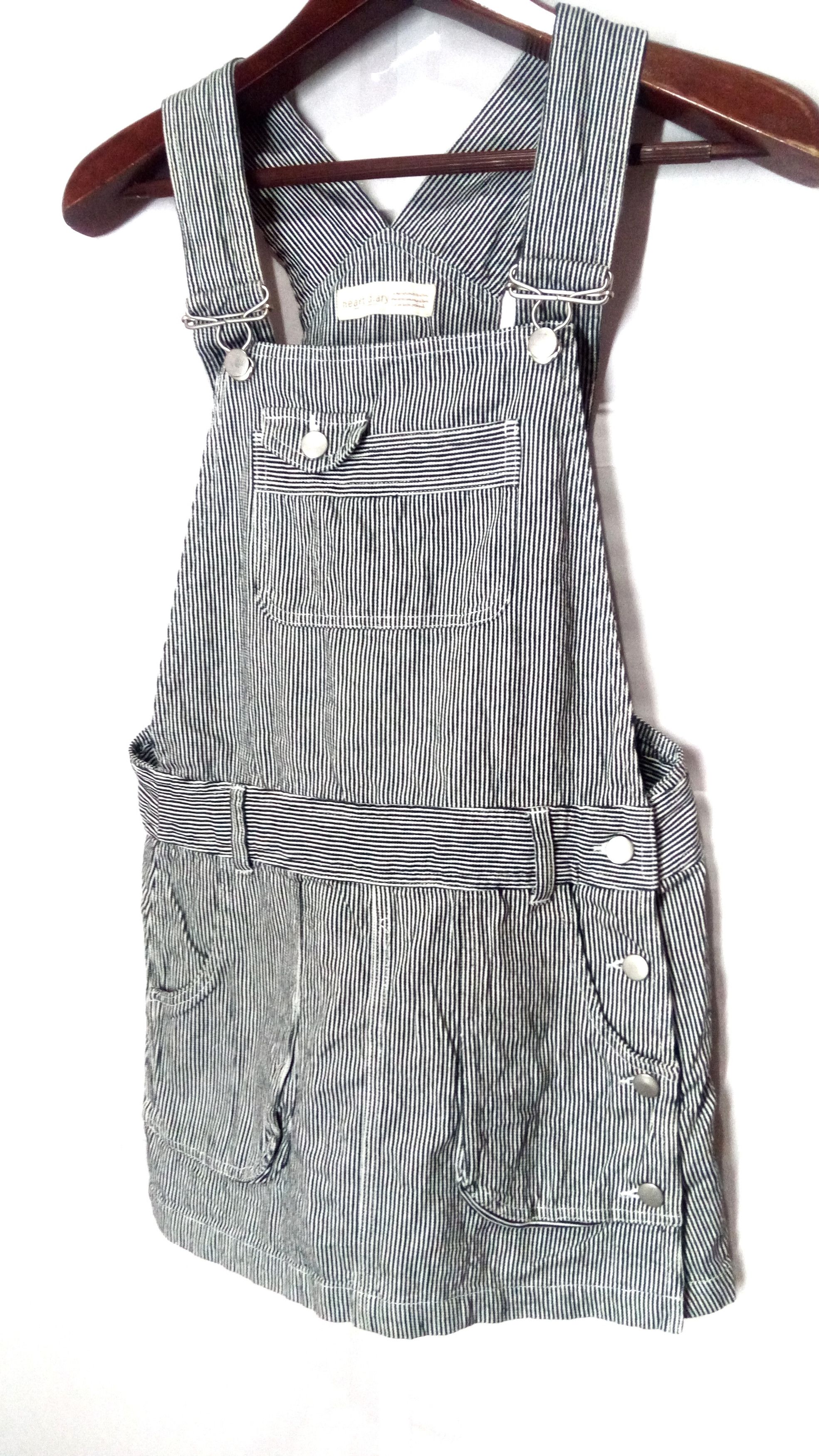 Vintage Vtg Hickory Stripe Overall Shorts Distressed Blue Denim Size US 33 - 2 Thumbnail