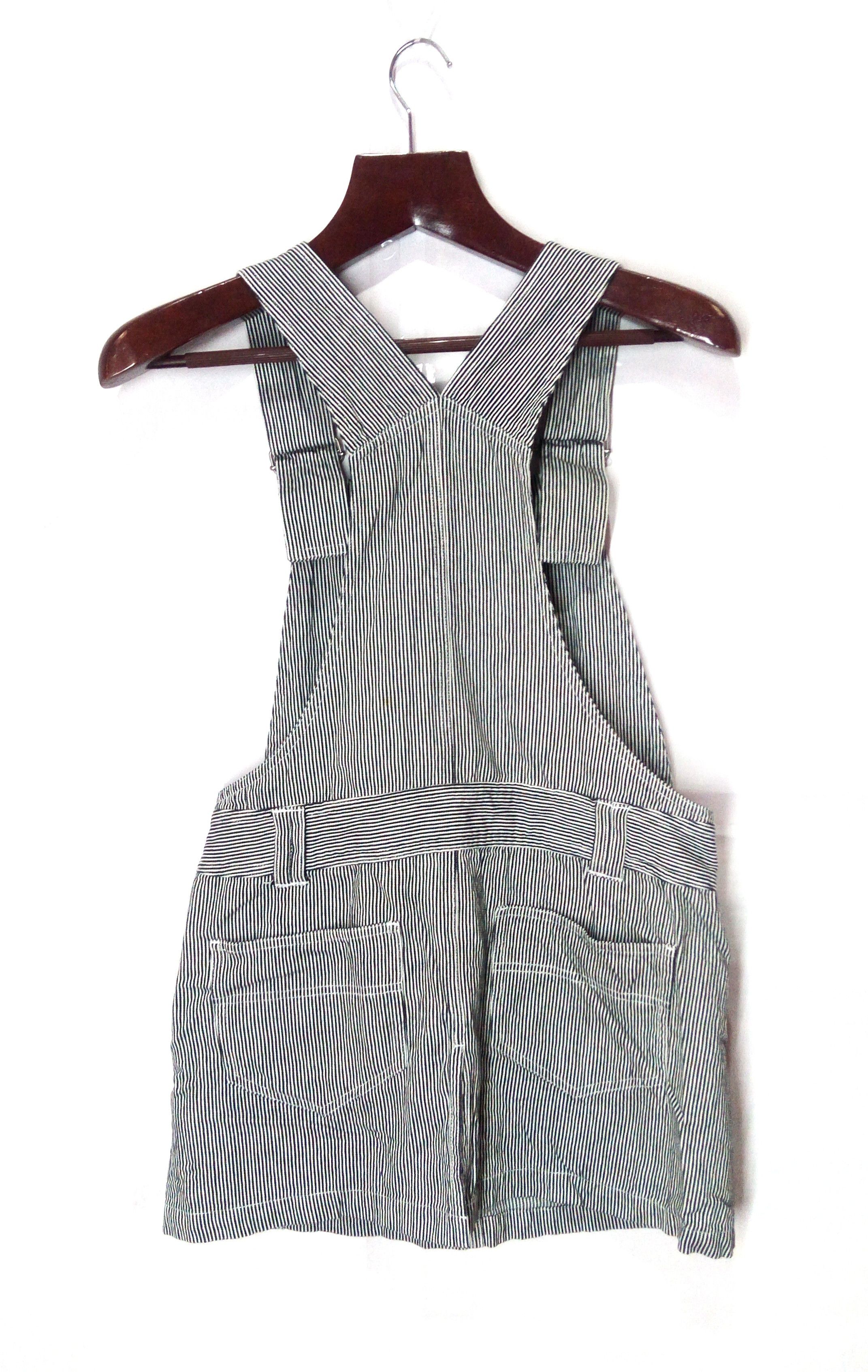 Vintage Vtg Hickory Stripe Overall Shorts Distressed Blue Denim Size US 33 - 4 Thumbnail