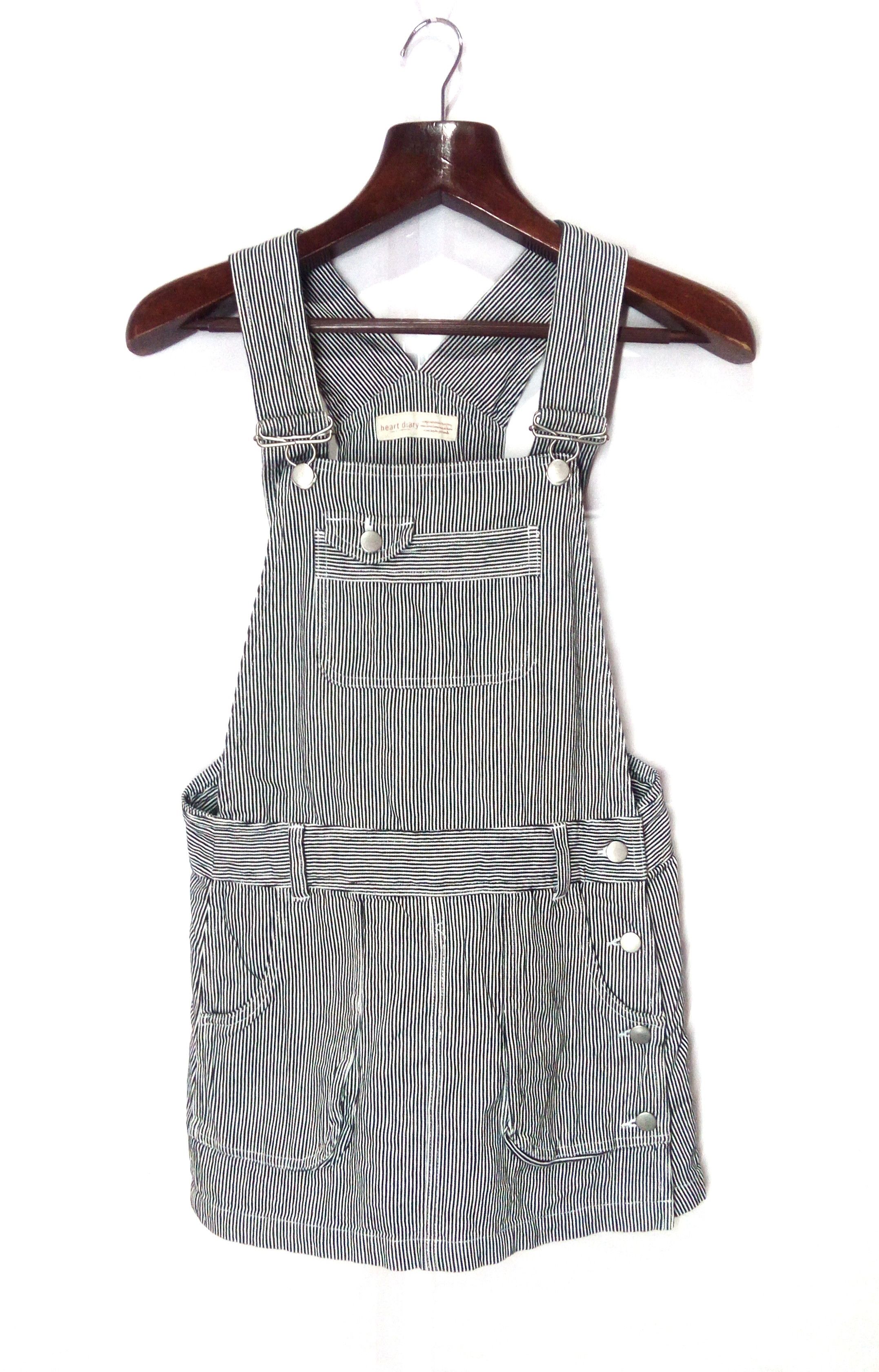 Vintage Vtg Hickory Stripe Overall Shorts Distressed Blue Denim Size US 33 - 1 Thumbnail
